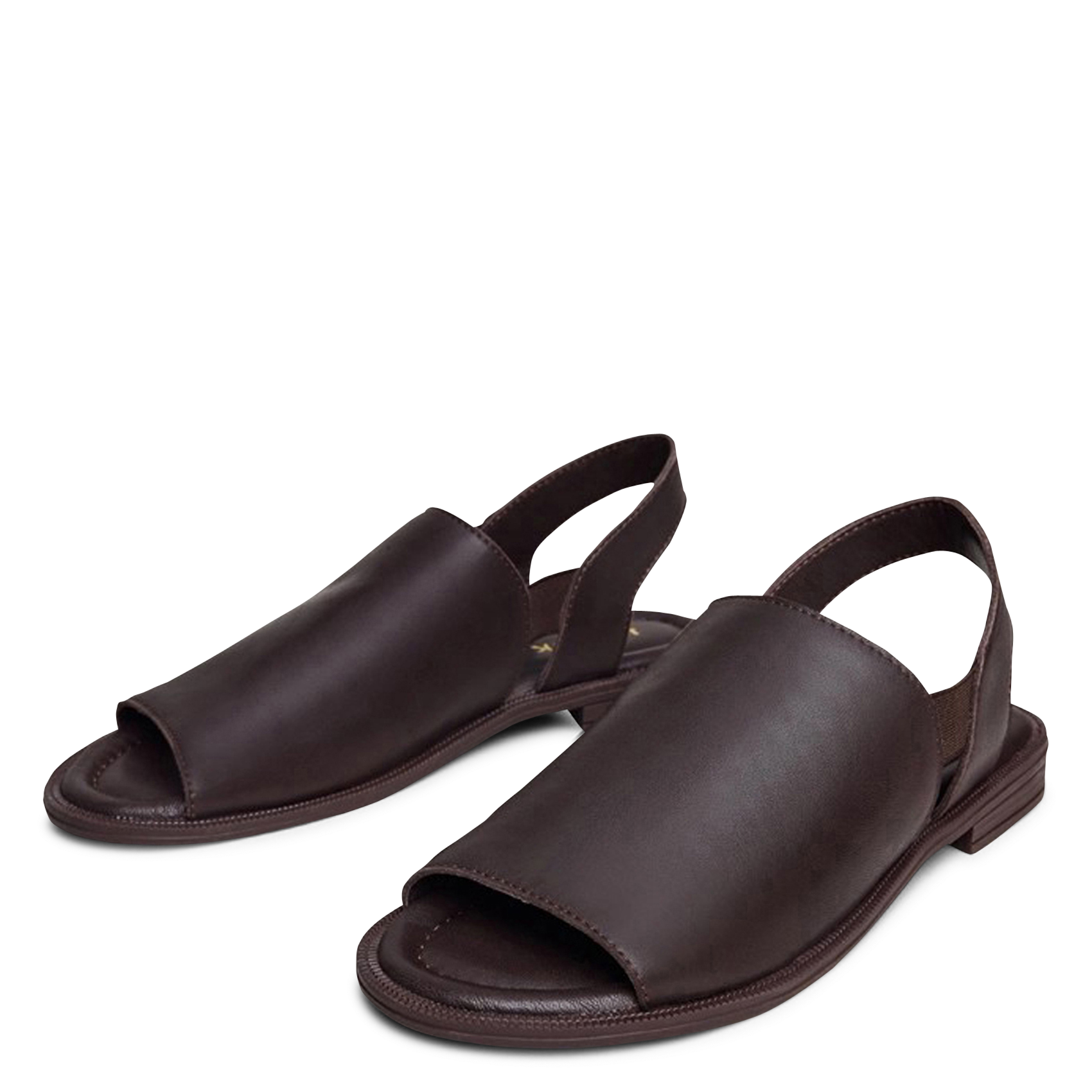 Sandales plates unies en cuir jess JONAK Marron