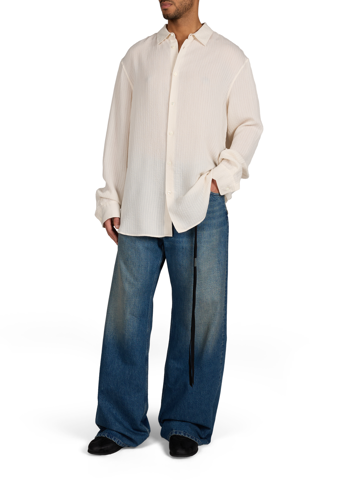 Wide-leg modest jeans in washed cotton denim ANN DEMEULEMEESTER Blue