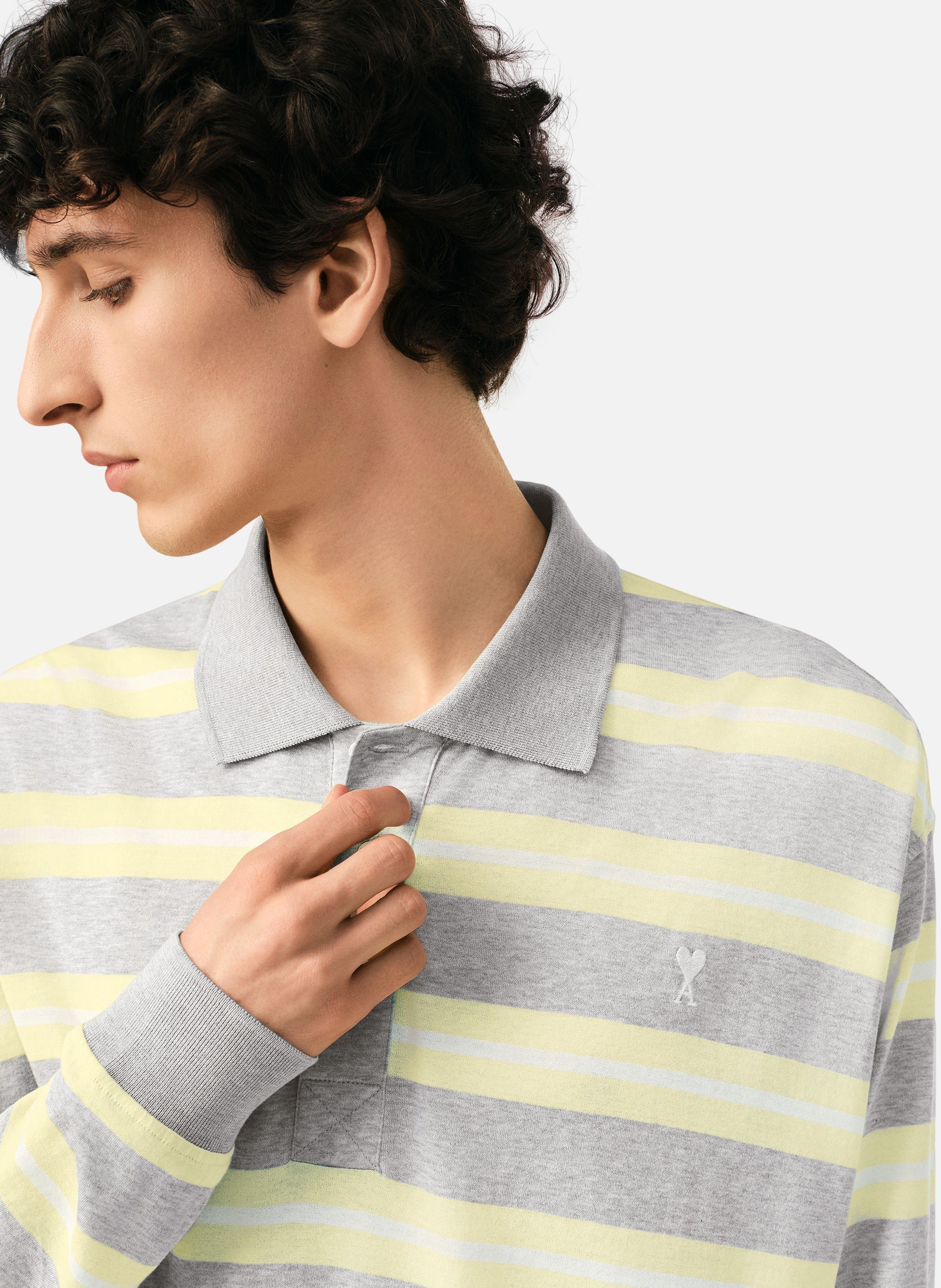Polo rayé ami de coeur en coton AMI PARIS Gris