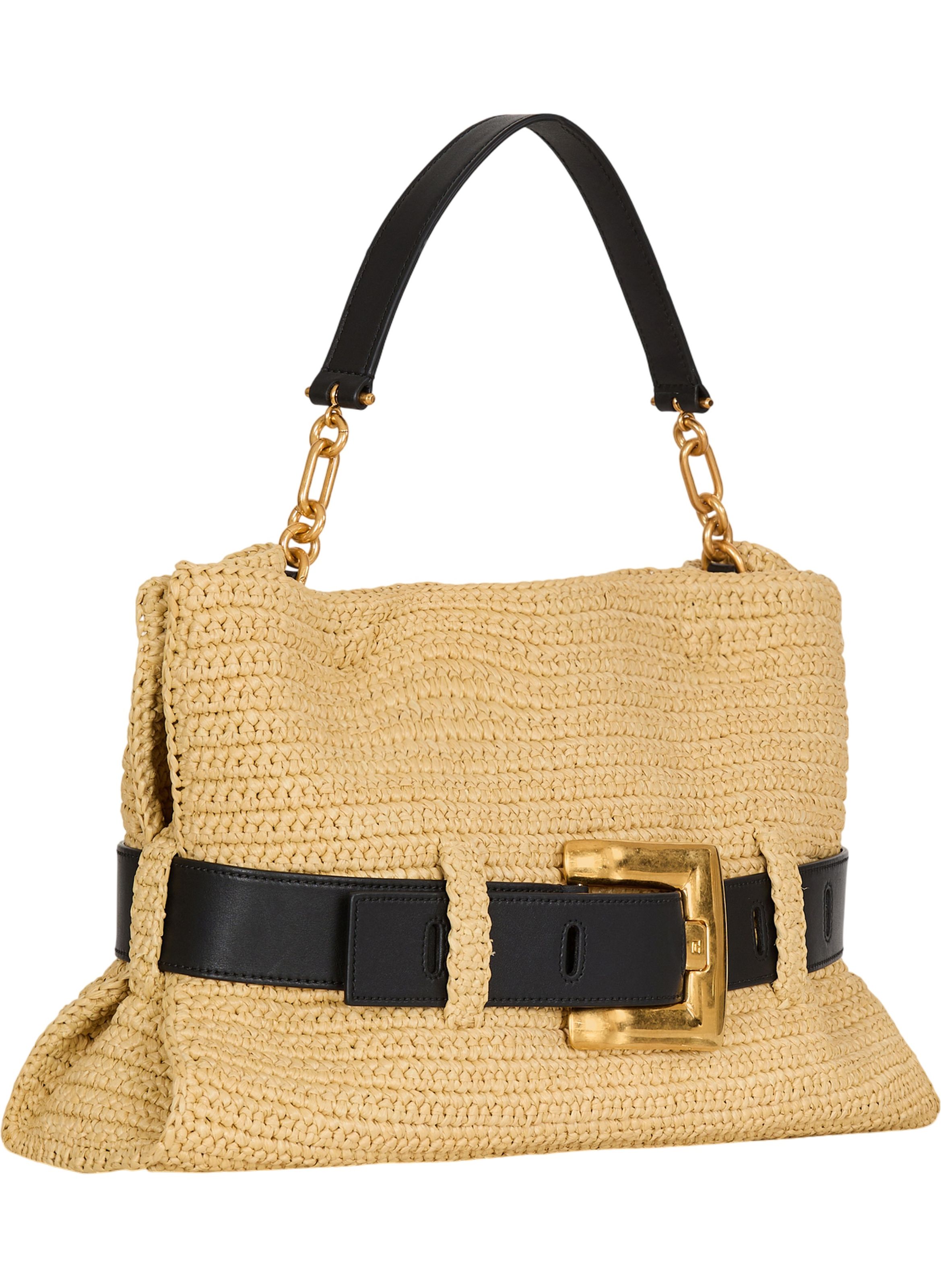 Sac anthem medium en crochet et cuir lisse BALMAIN Beige