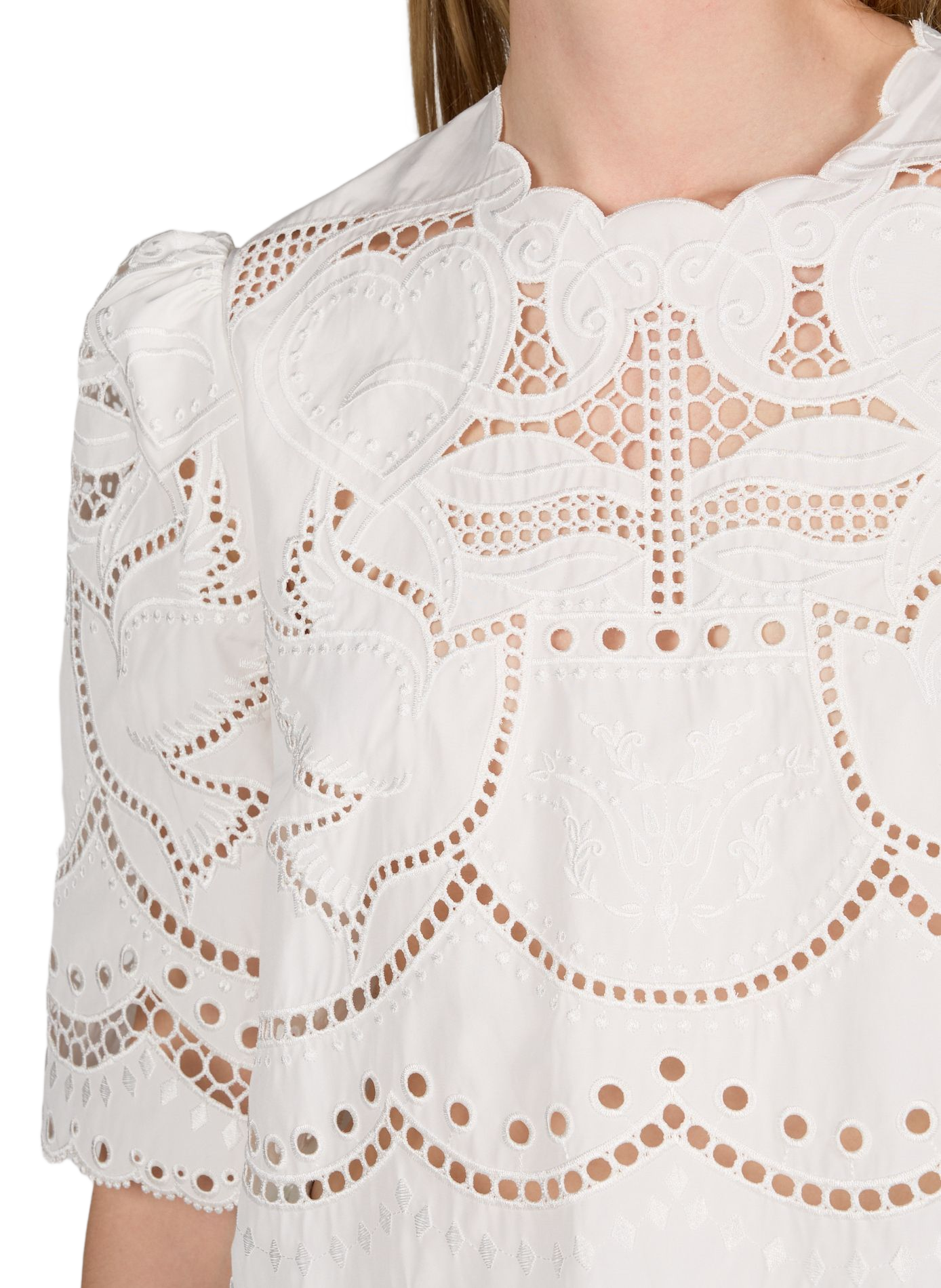 Top court ample à broderies ajourées BERENICE Blanc