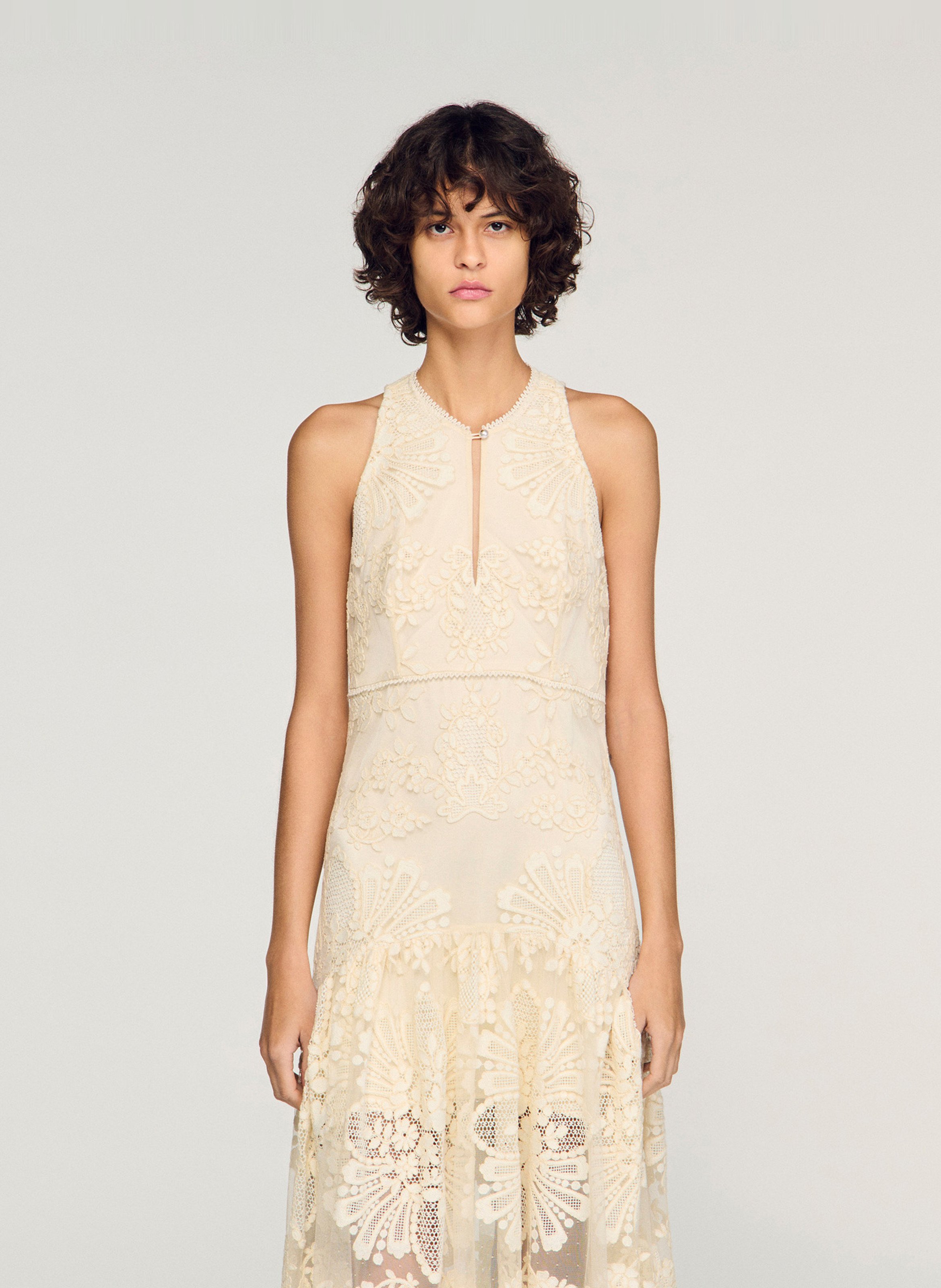 Robe longue col rond SANDRO Beige