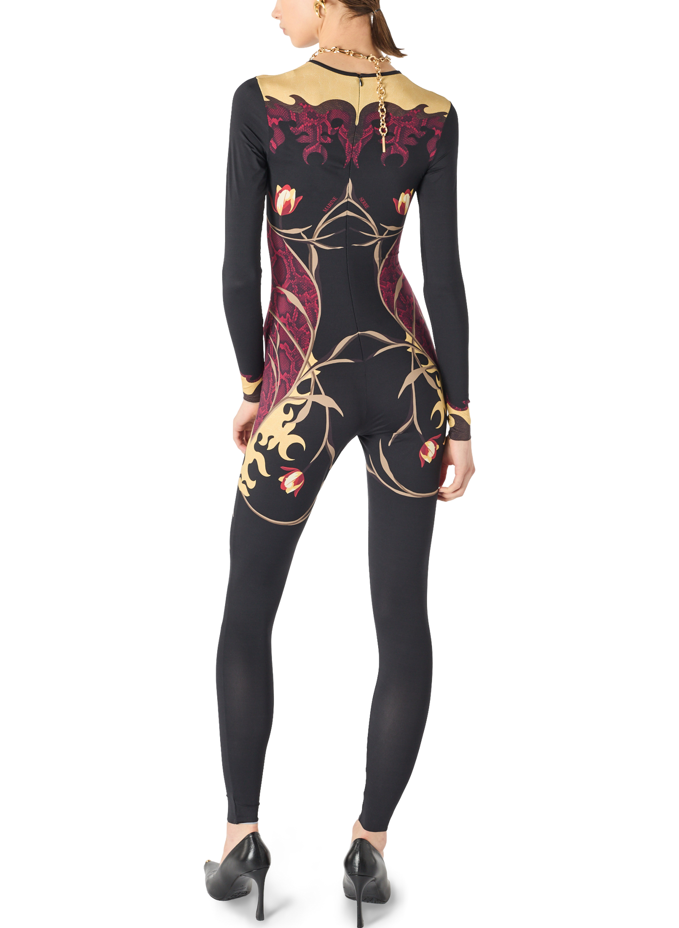 Catsuit en jersey imprimé fleurs MARINE SERRE Noir
