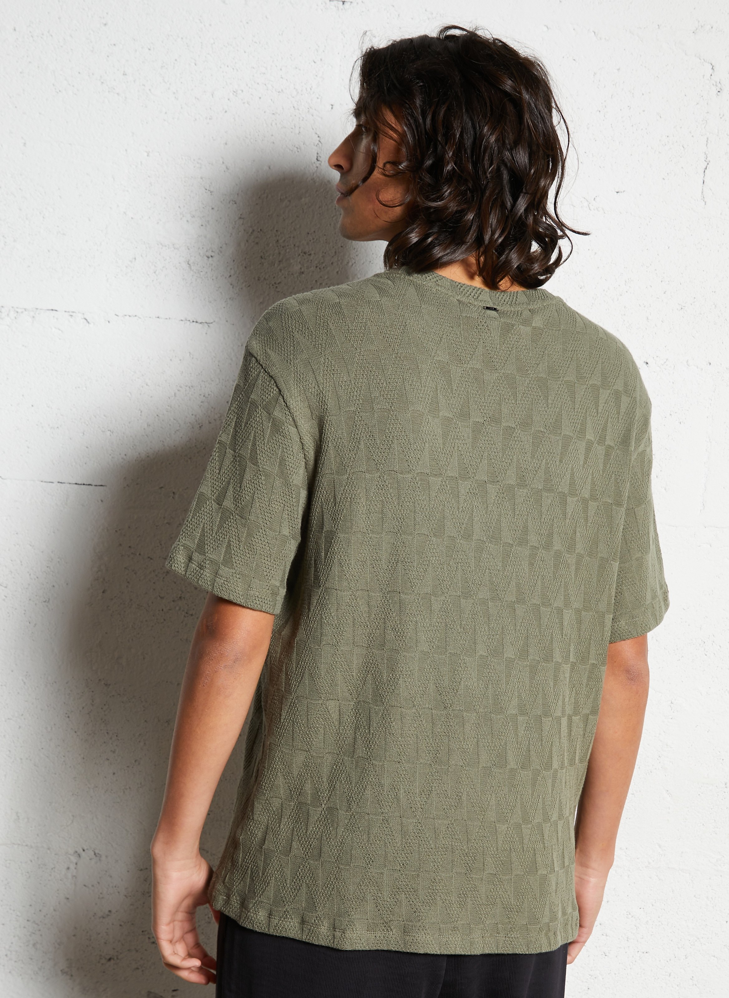 Tee-shirt droit col rond en maille fantaisie IKKS Kaki