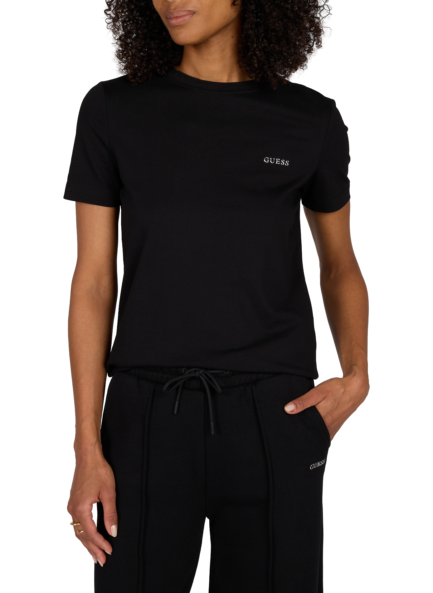 T-Shirt Tracey mit glänzendem Logo aus Baumwollmischung GUESS Schwarz
