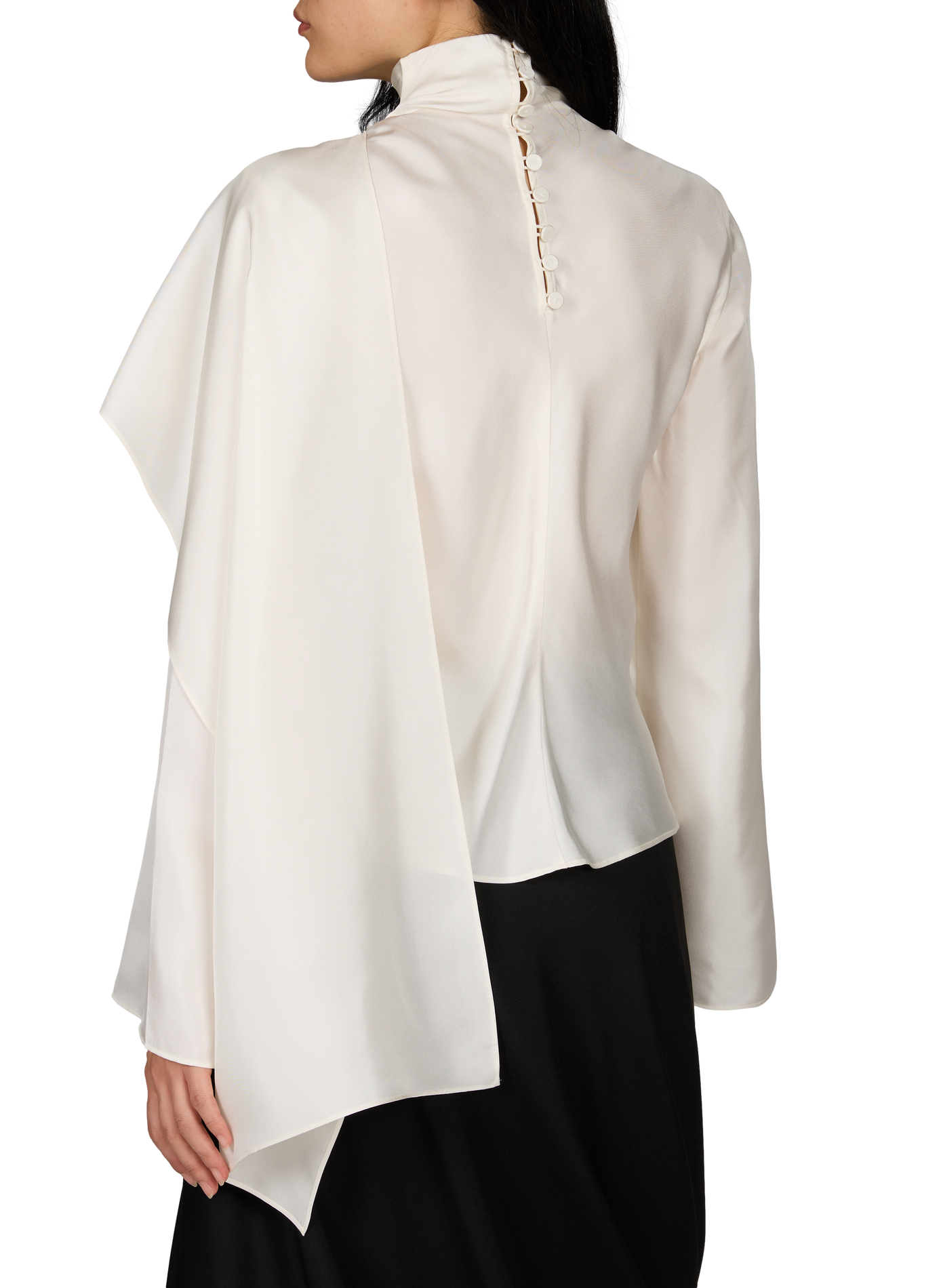 Weit geschnittene Bluse mit gerafftem Stehkragen aus Seide ROHE FRAMES Beige