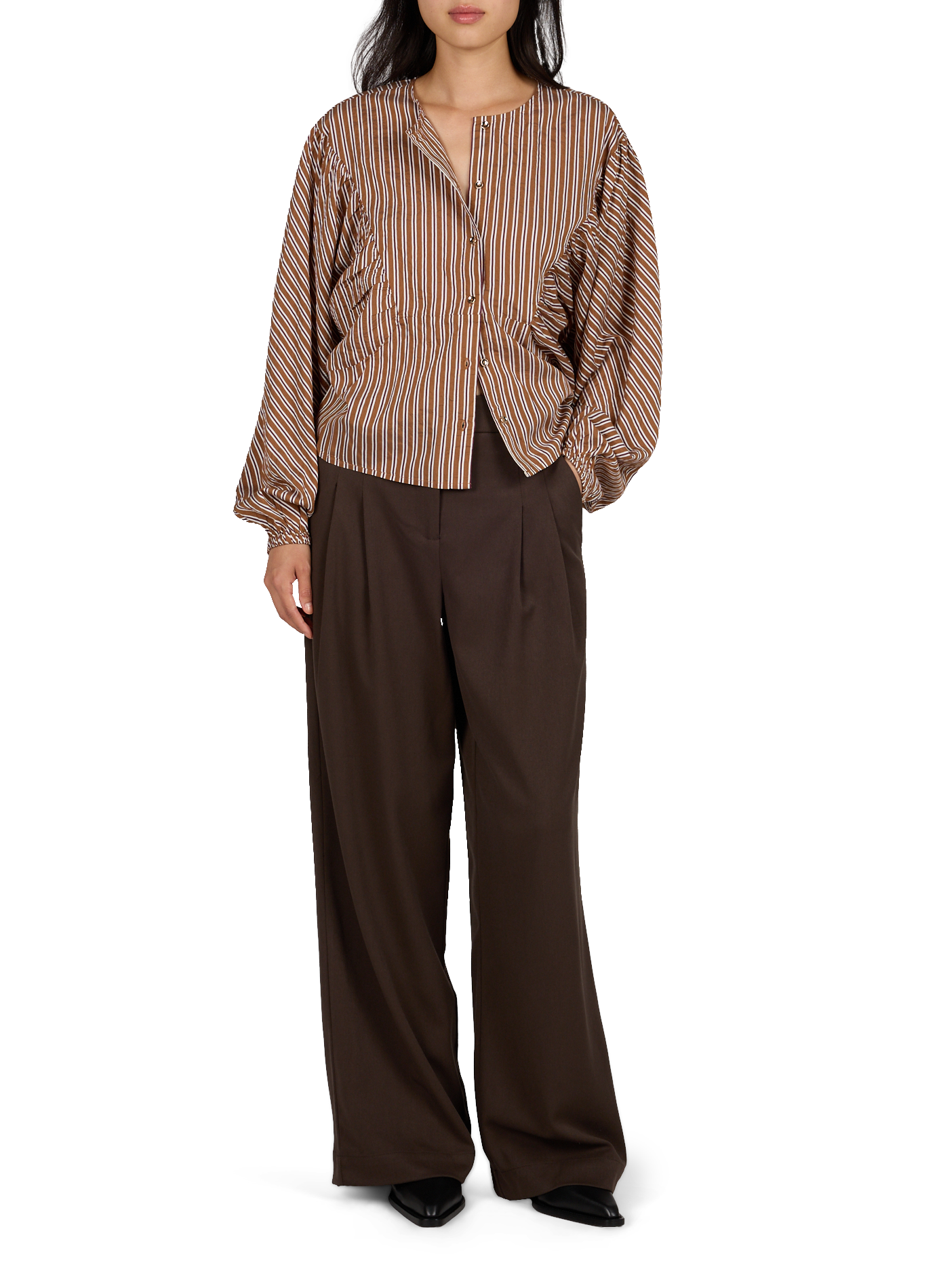 Buttoned Striped Shirt VILA Brown