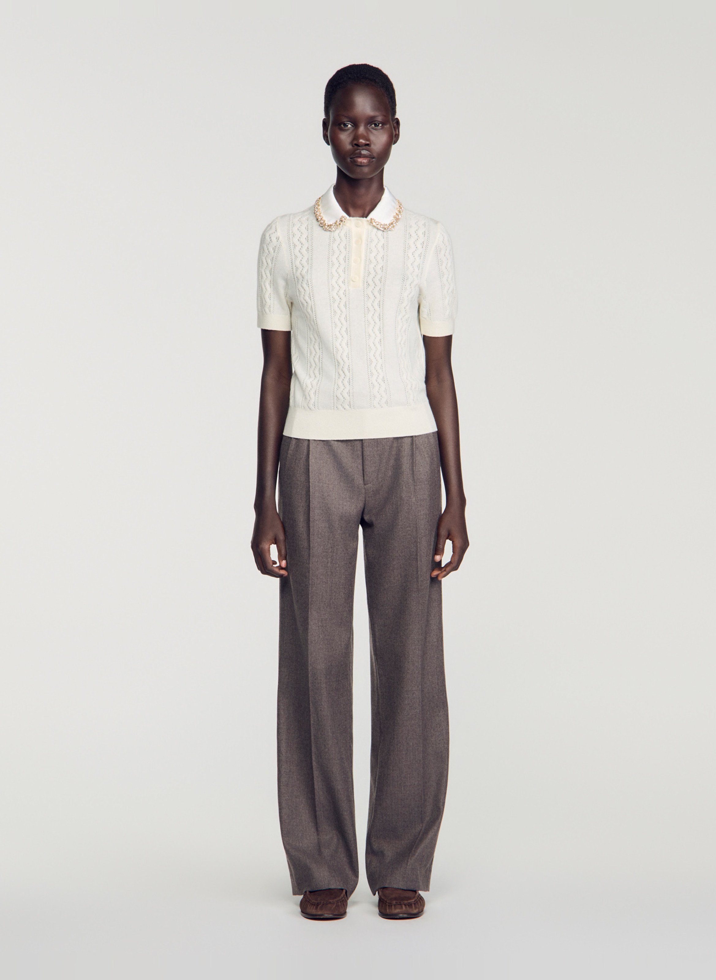 Polo ajusté en laine SANDRO Beige