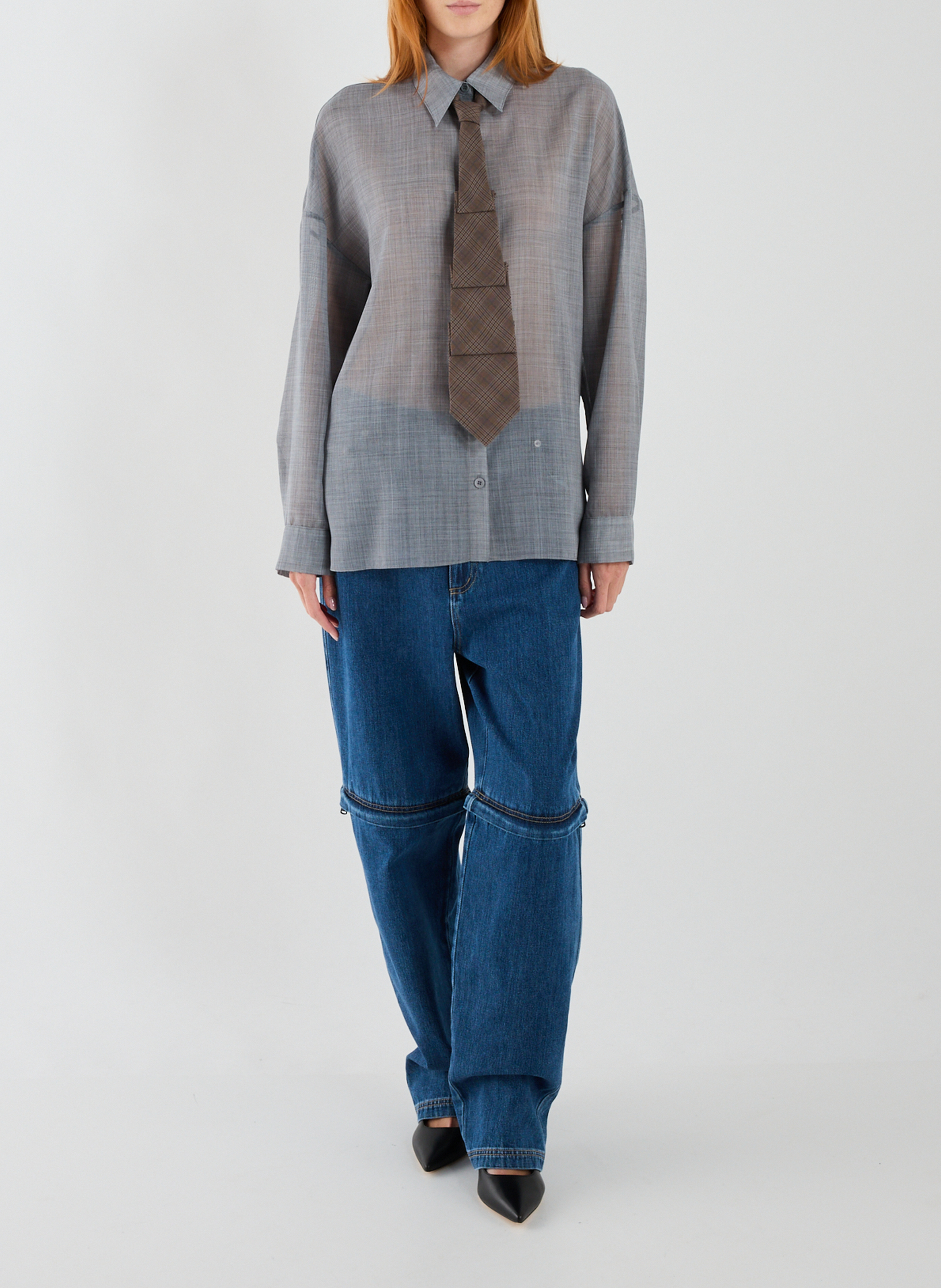 Abnehmbare knielange Baumwoll-Jeans TIBI Blau