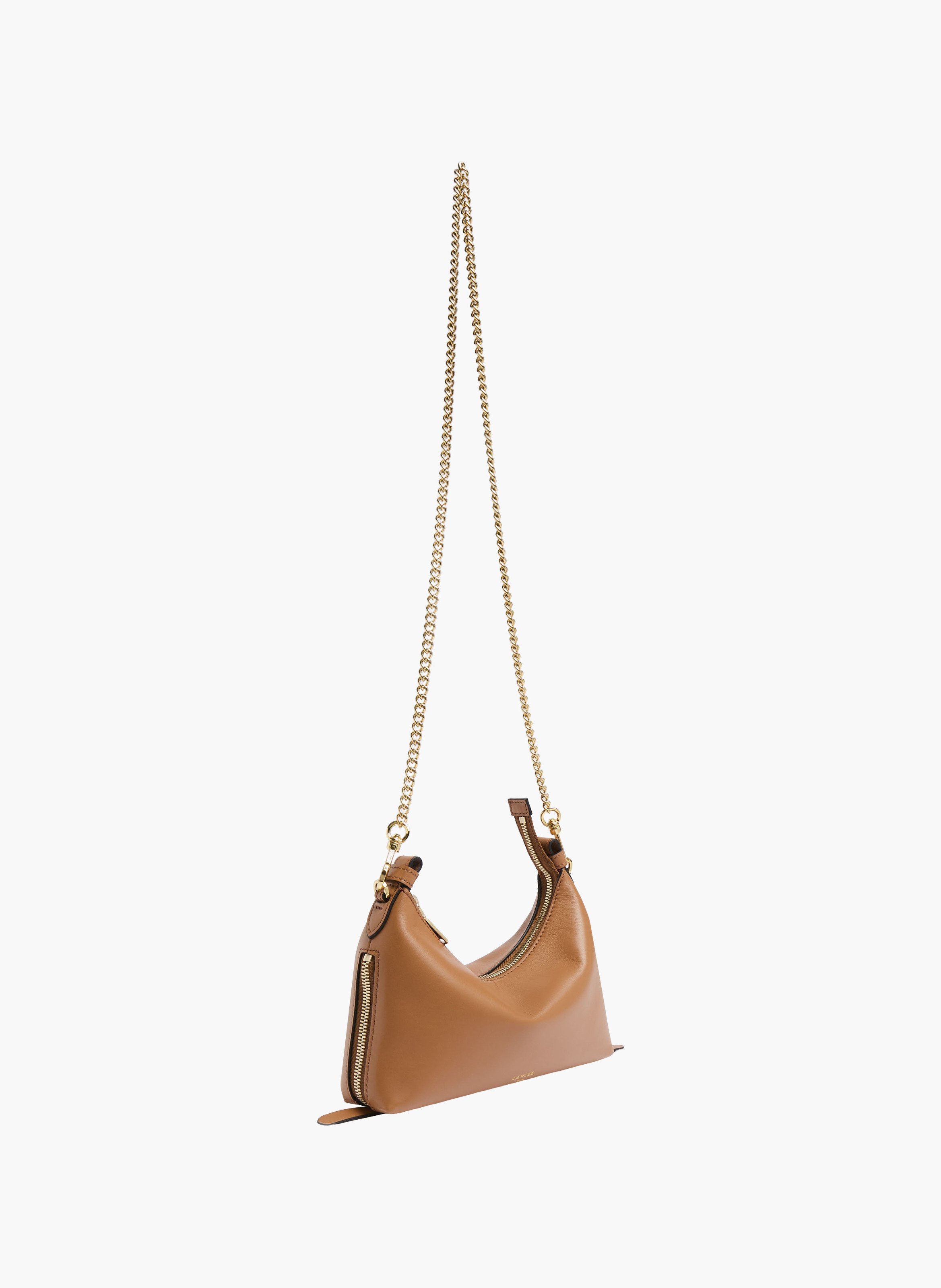 Lancel origami zip baby hobo bag, en cuir souple de veau camel lisse. LANCEL Marron