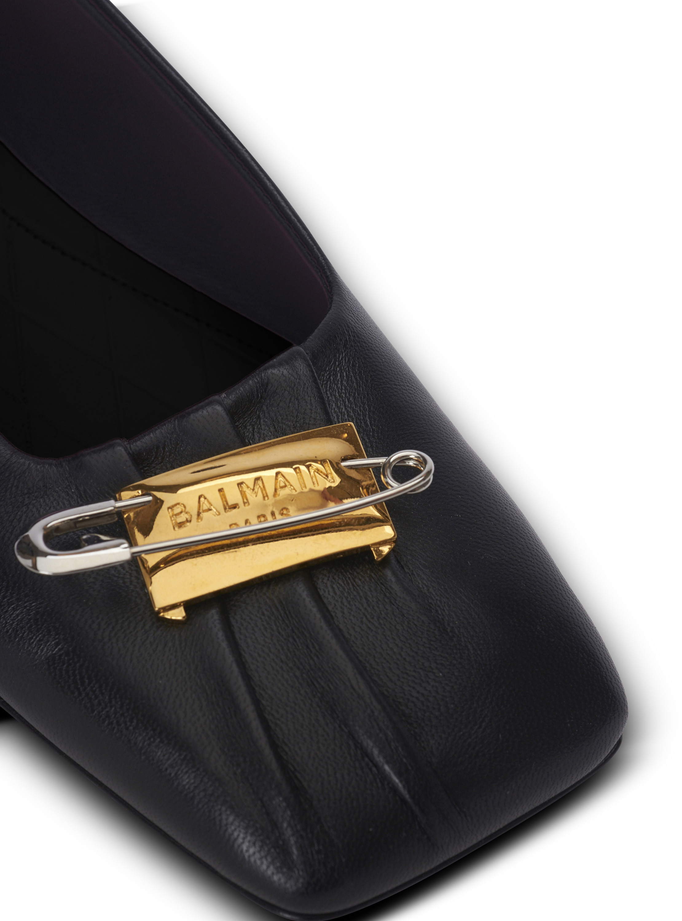 Ballerines safety pin en cuir d’agneau froncé BALMAIN Noir