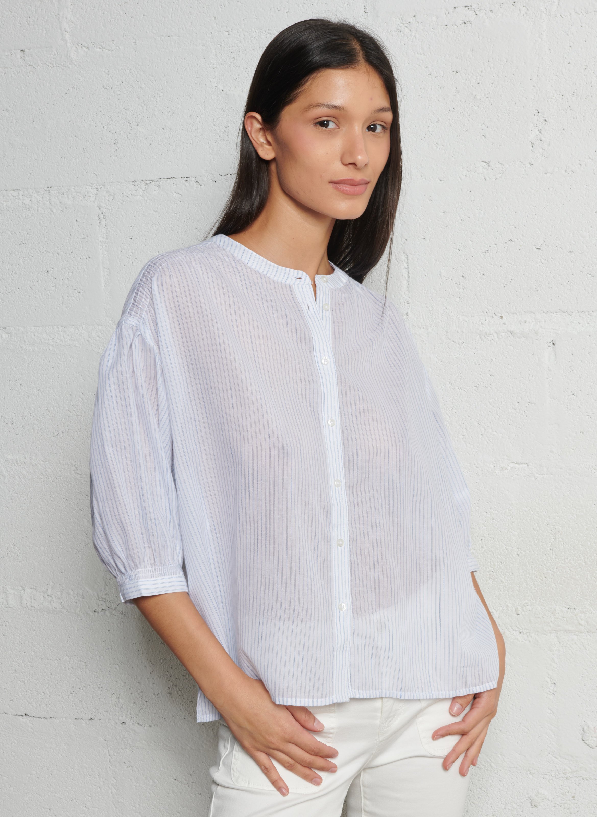 Chemise col rond en coton bliss MAISON 123 Bleu