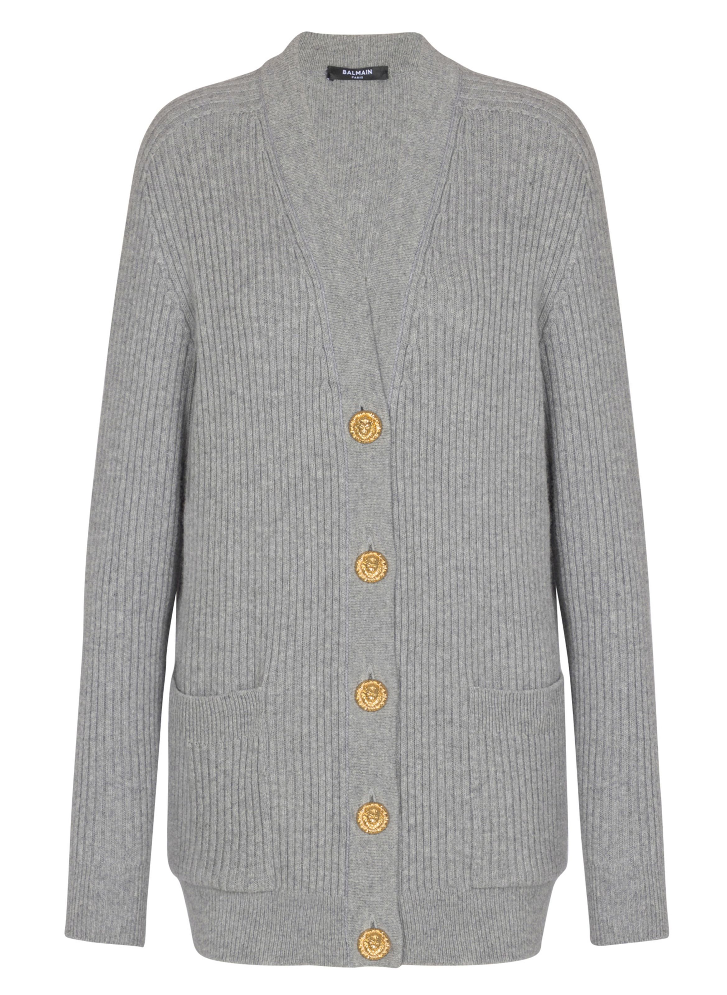 Cardigan boutonné en cachemire BALMAIN Gris