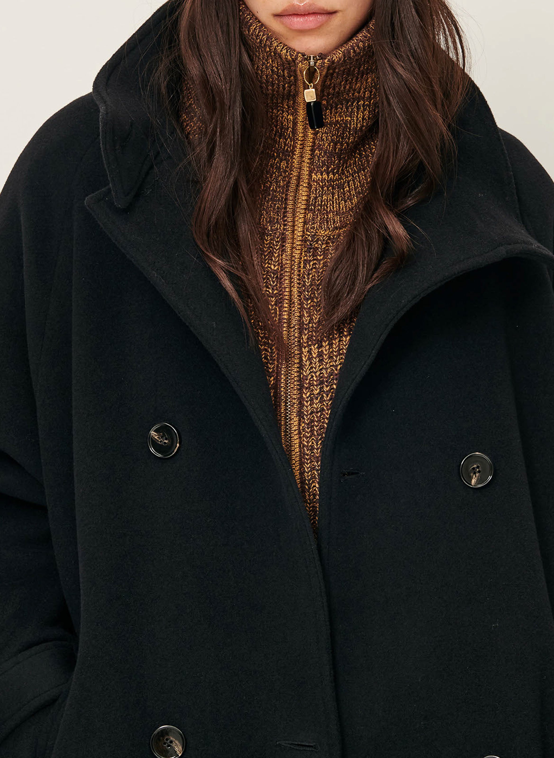 Manteau col montant en laine mélangée bleeckett SESSUN Noir