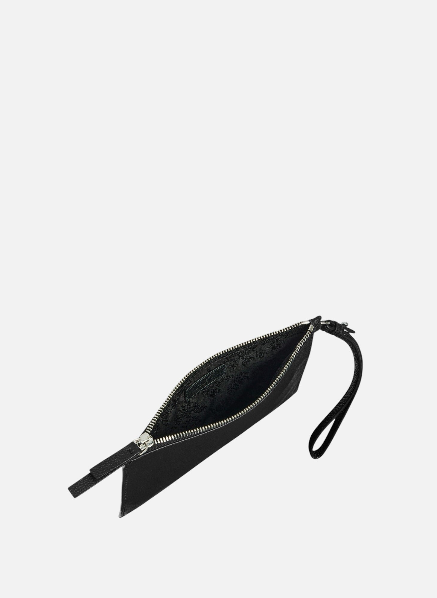 Pochette zippée avec dragonne en cuir grainé Noir