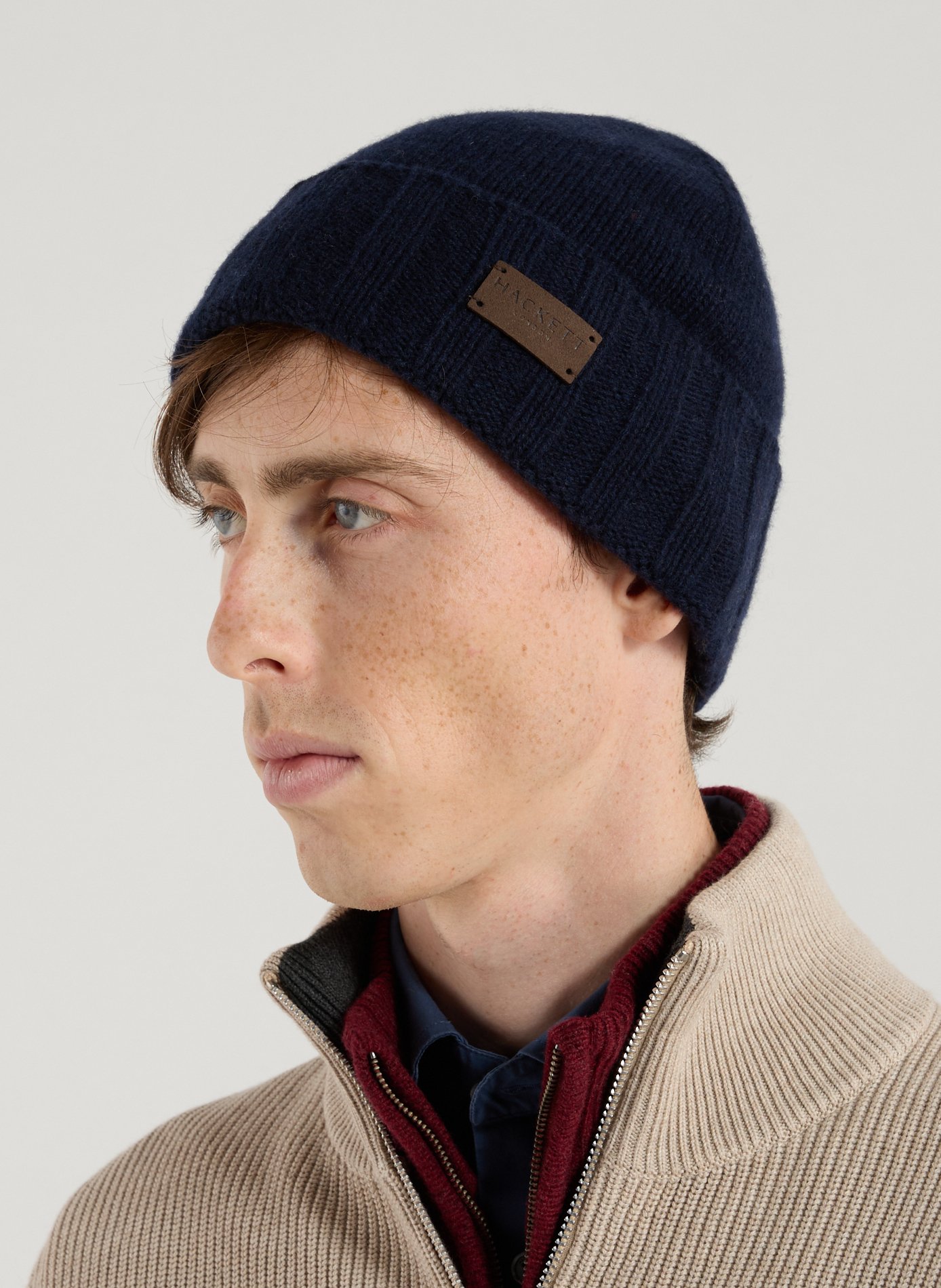 Bonnet côtelé en cachemire mélangé HACKETT Bleu