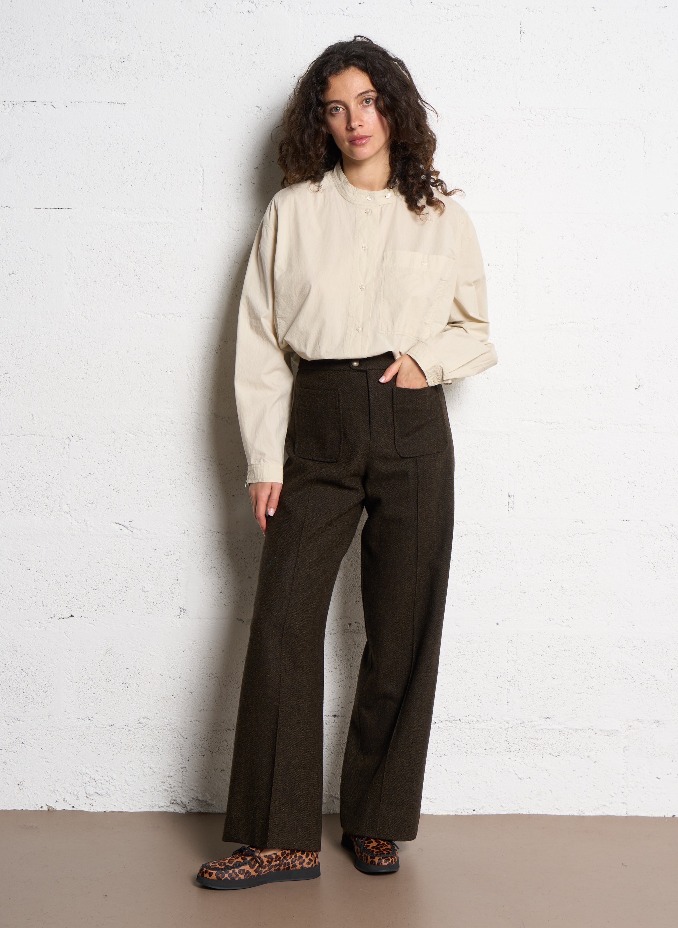 Pantalon droit en laine harry SOEUR Kaki