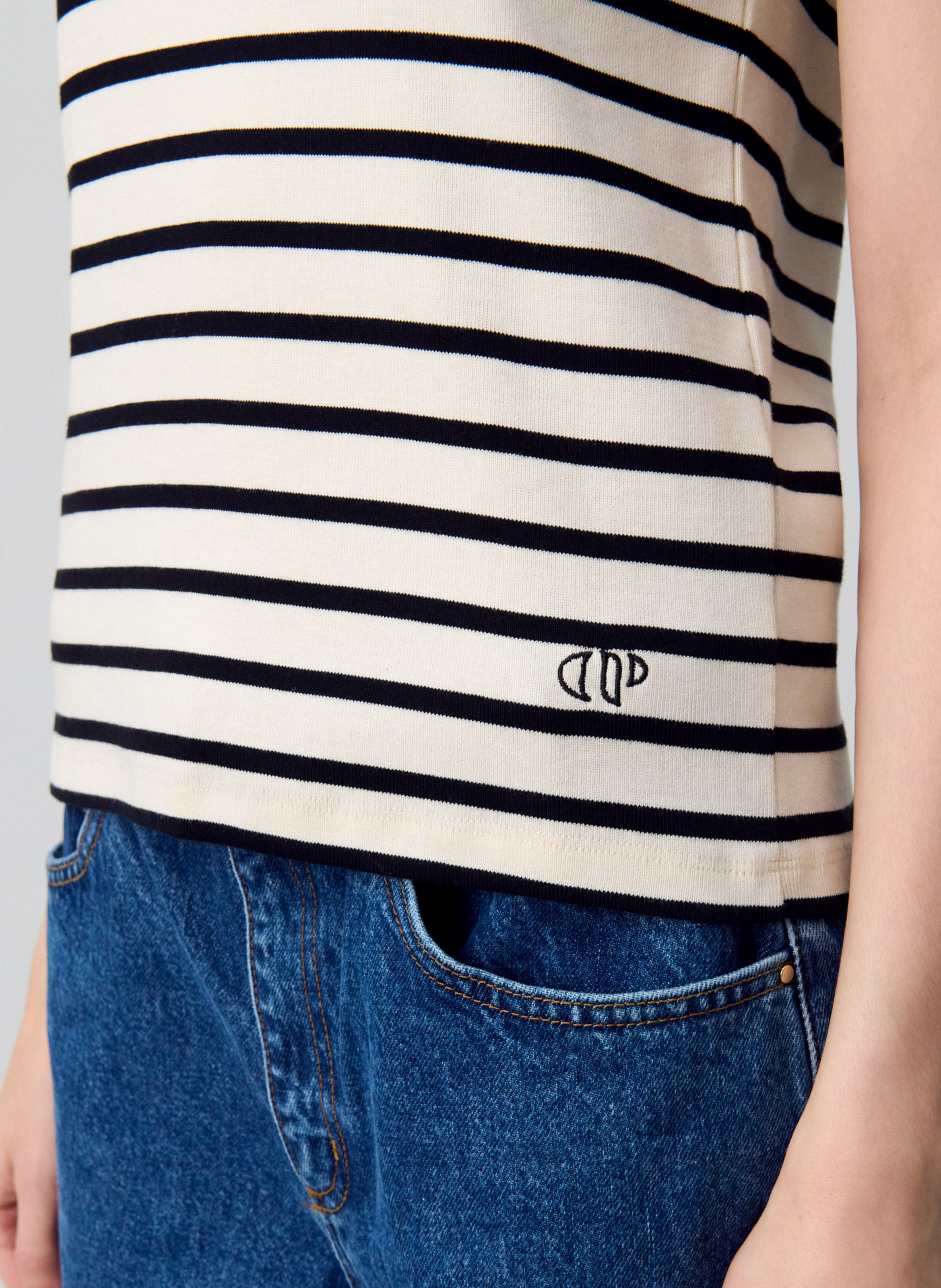 Tee-shirt col rond droit en coton rayé CLAUDIE PIERLOT Multicolore