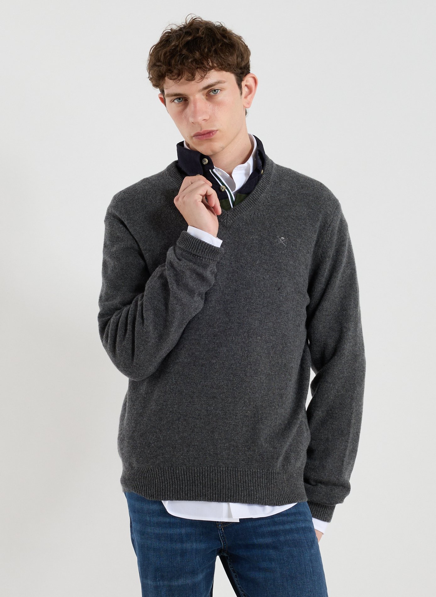 HACKETT Straight V-neck wool jumper Grey