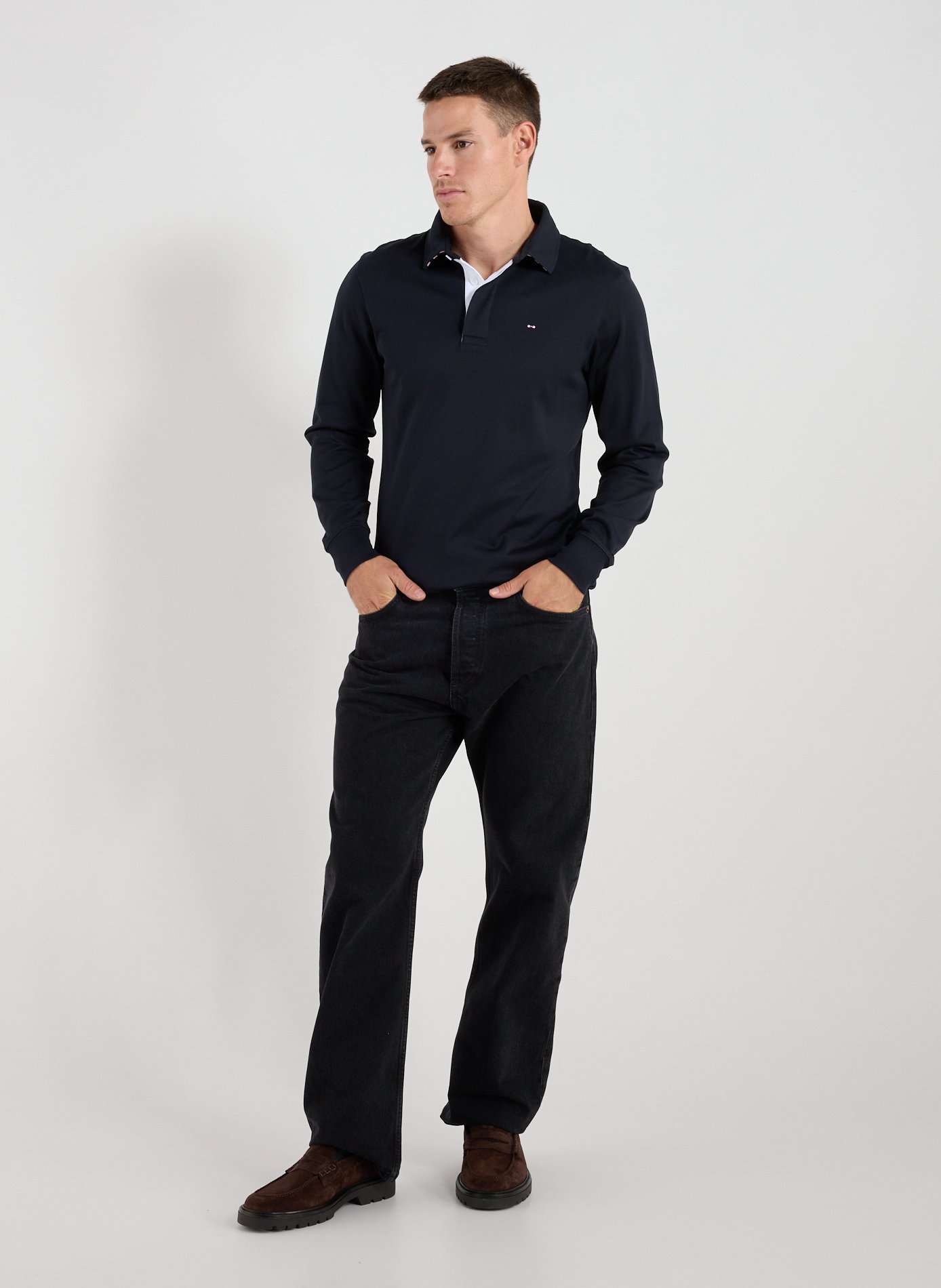 Long-sleeve cotton Polo shirt EDEN PARK Blue