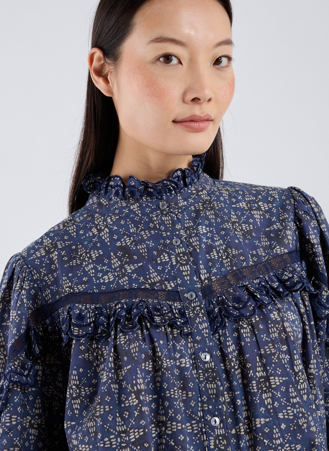 Victorian collar printed cotton shirt LOUISE MISHA Blue