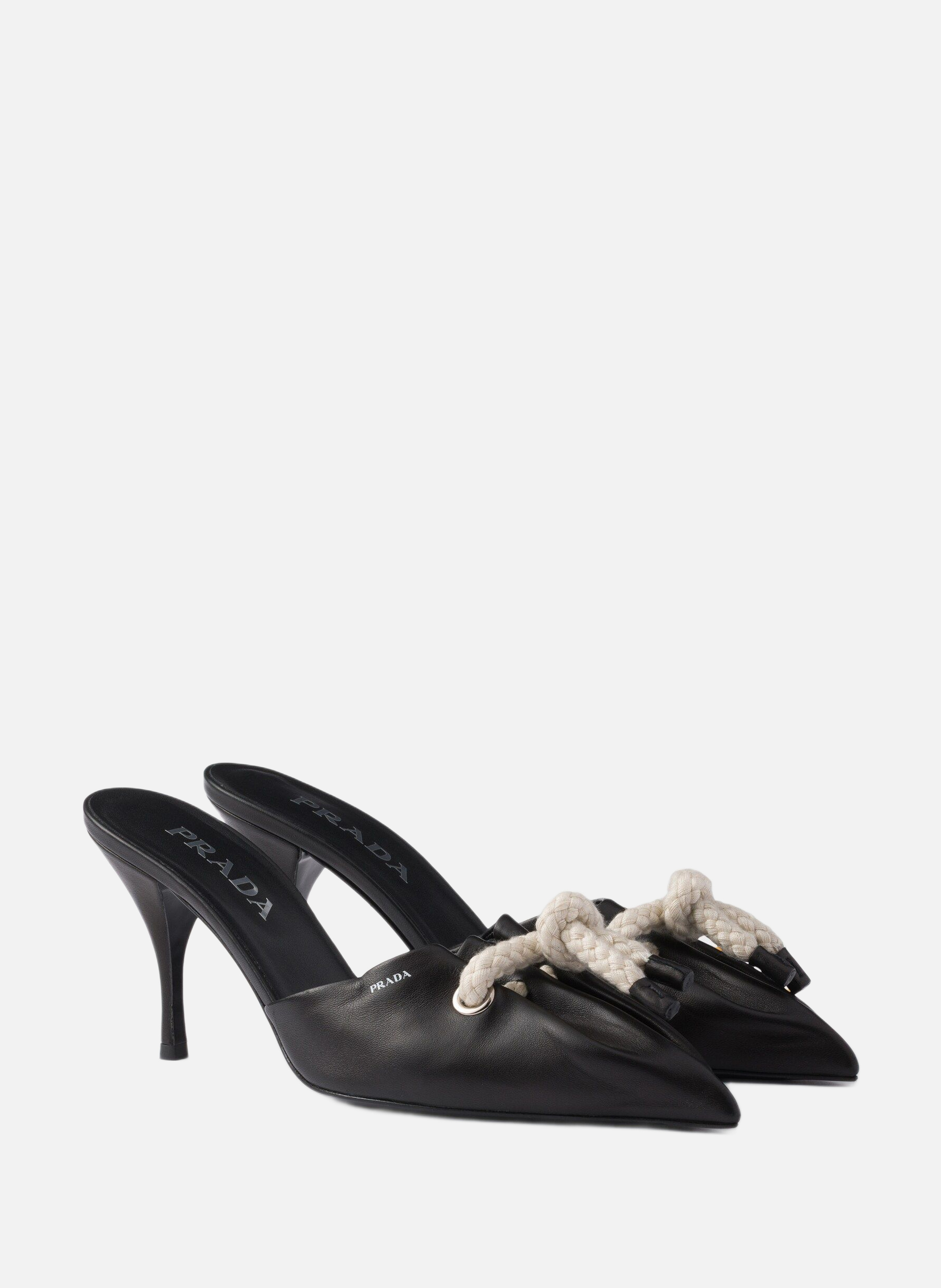 Mules en cuir nappa avec cordon PRADA Noir