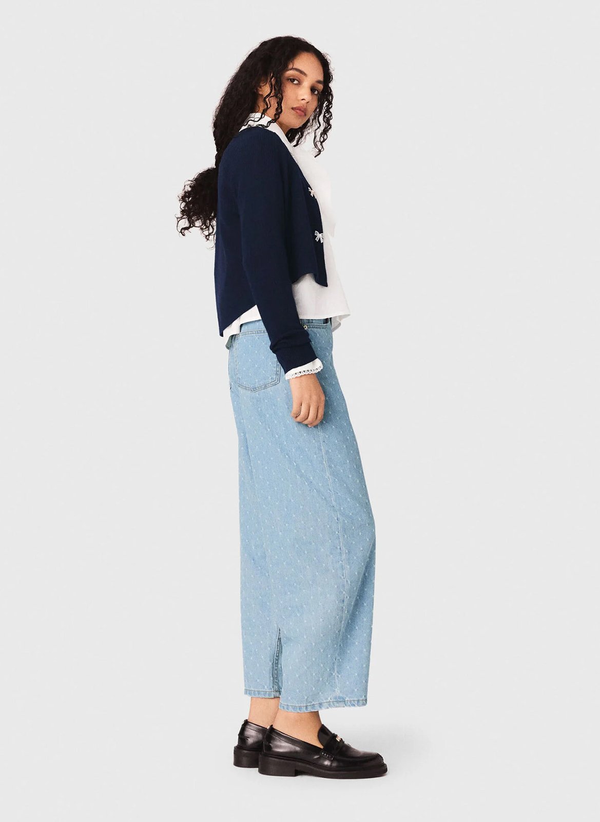 Cardigan droit col rond en laine MAJE Bleu