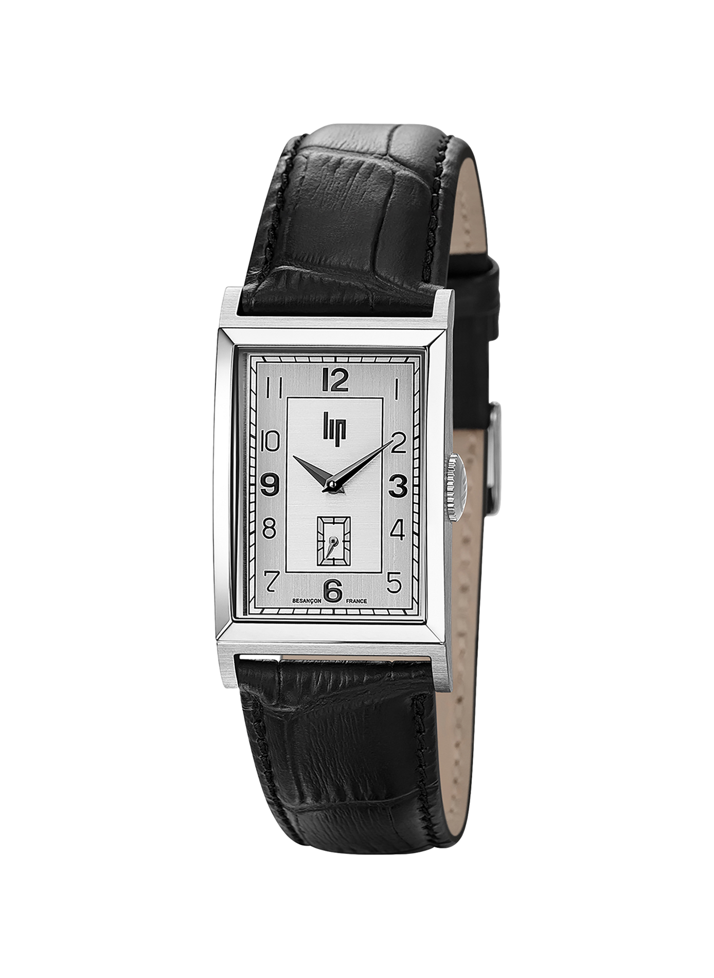 Montre quartz rectangulaire bracelet en cuir LIP Argent