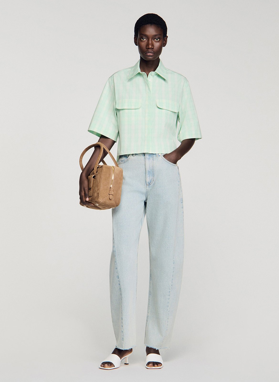 Chemmise à carreaux en coton SANDRO Vert