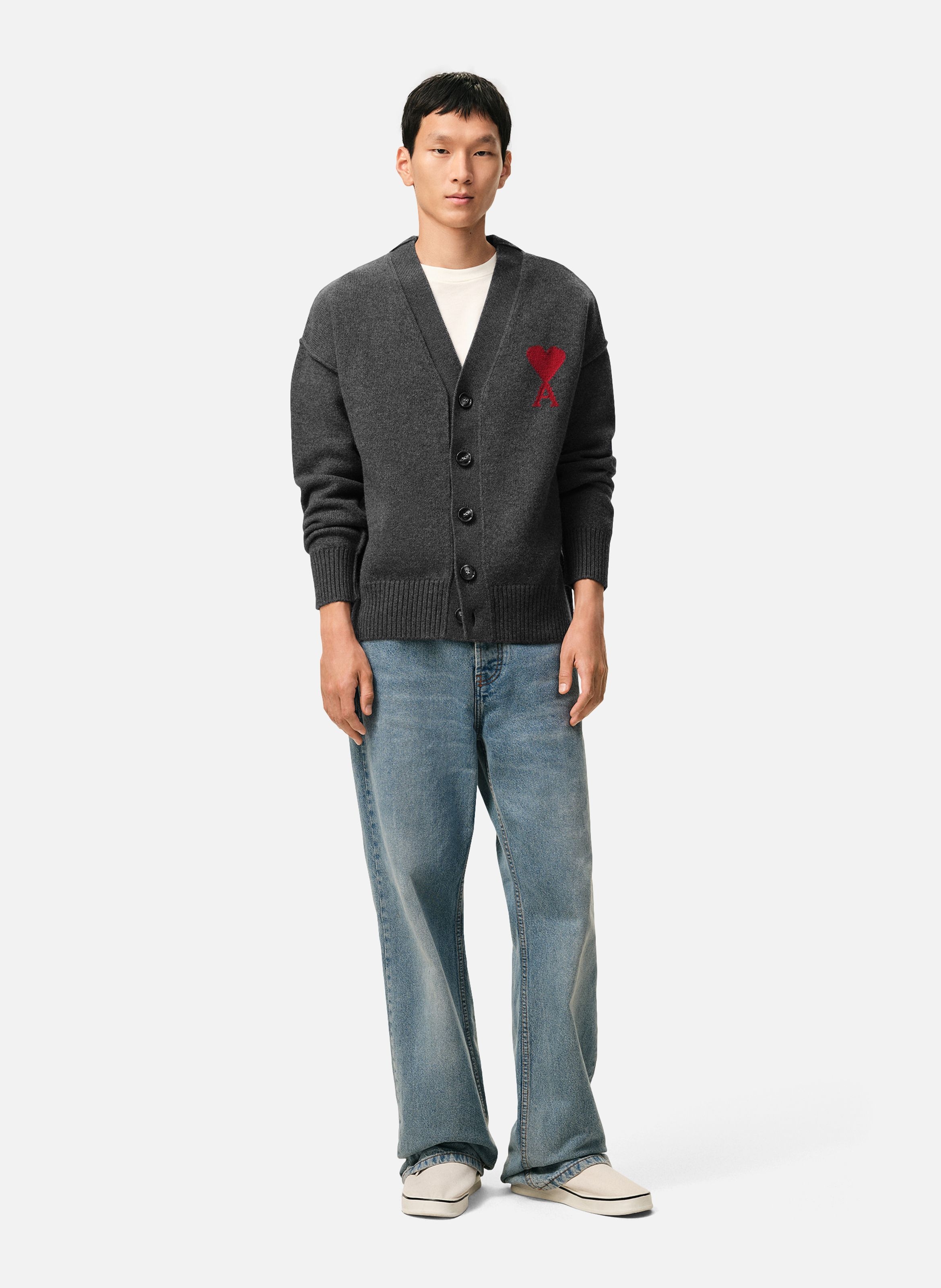 Cardigan Ami De Coeur En Laine unisexe AMI PARIS Gris