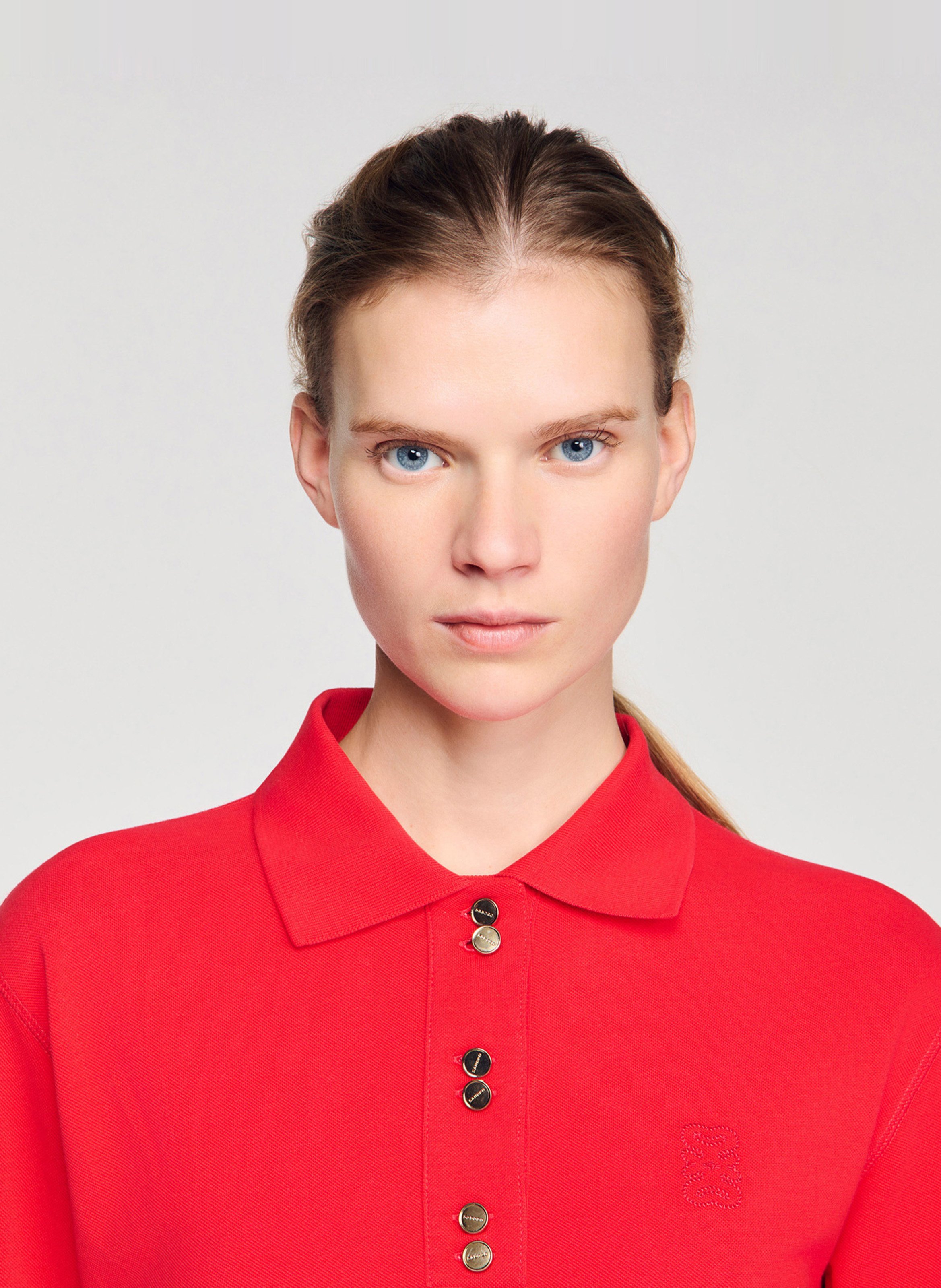 Polo manches courtes à broderie logo SANDRO Rouge