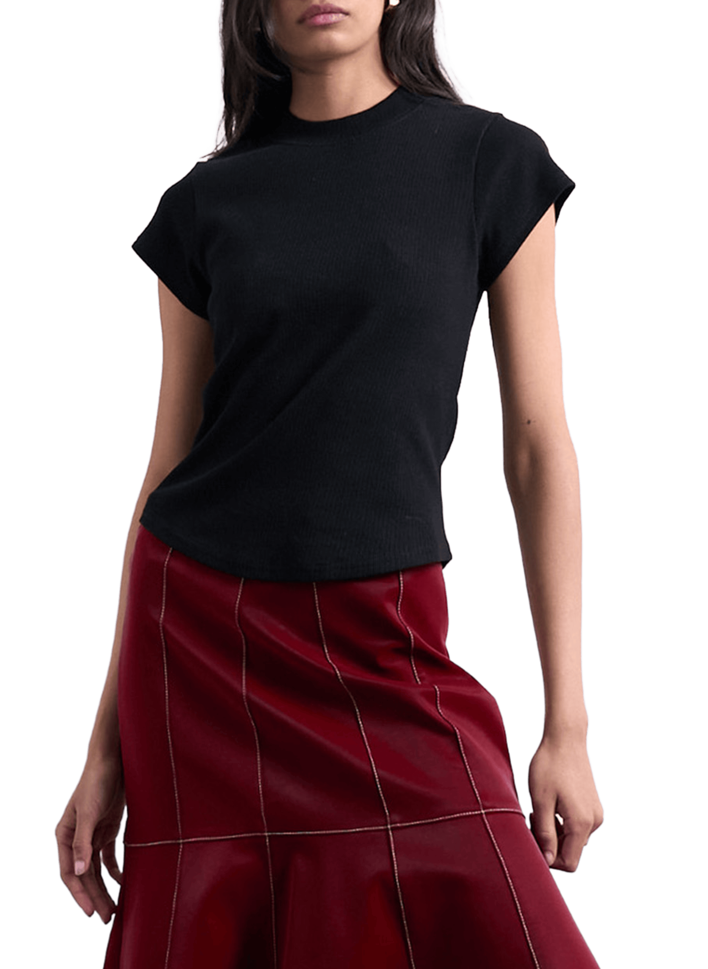 Cotton-blend round-neck T-shirt TOPSHOP Black