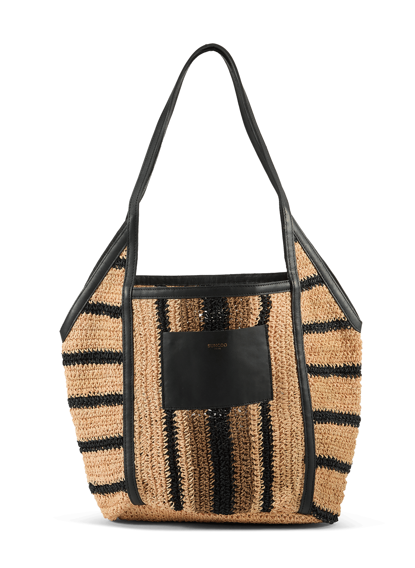 Sac épaule Akael en raphia et cuir SUNCOO Beige