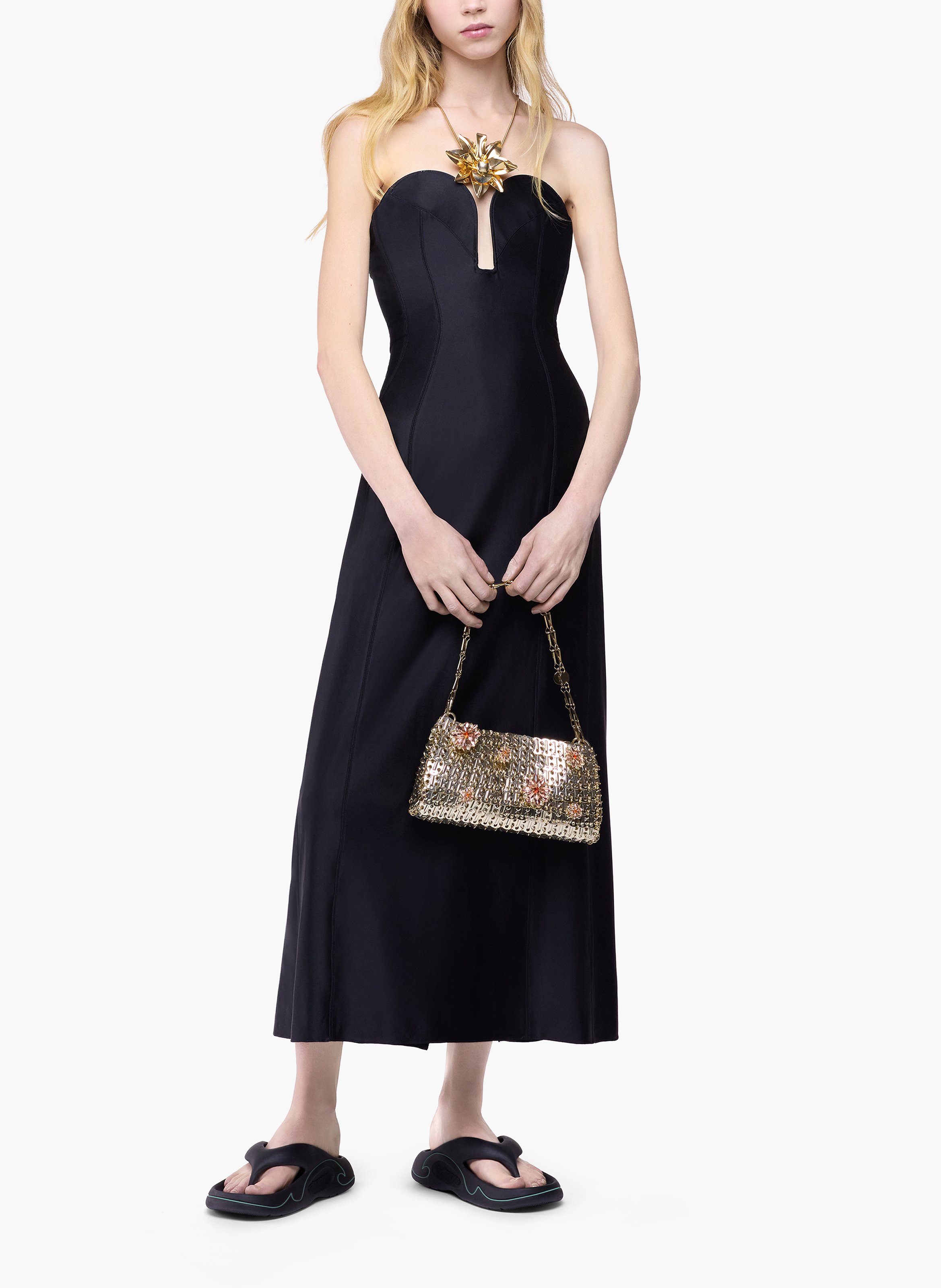 Robe midi en jersey de viscose avec bustier structuré en forme de cœur RABANNE Noir