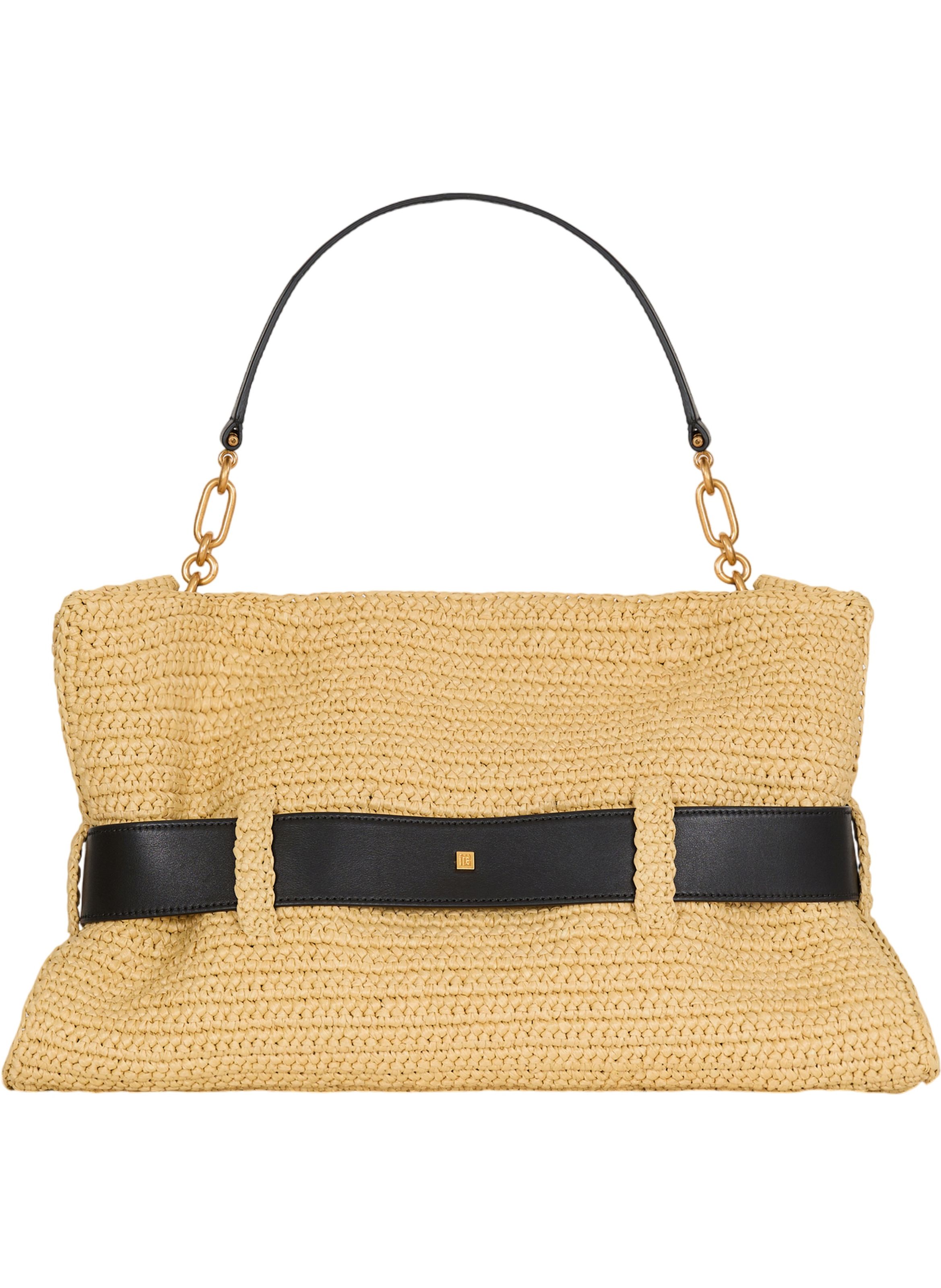 Sac anthem medium en crochet et cuir lisse BALMAIN Beige