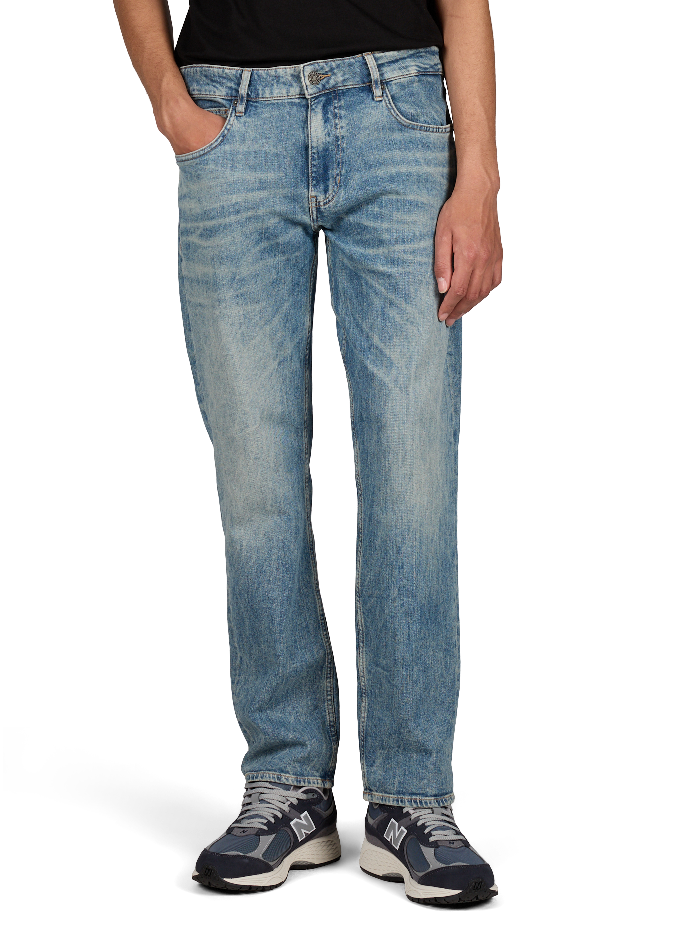 Jean droit délavé en coton mélangé GUESS Bleu