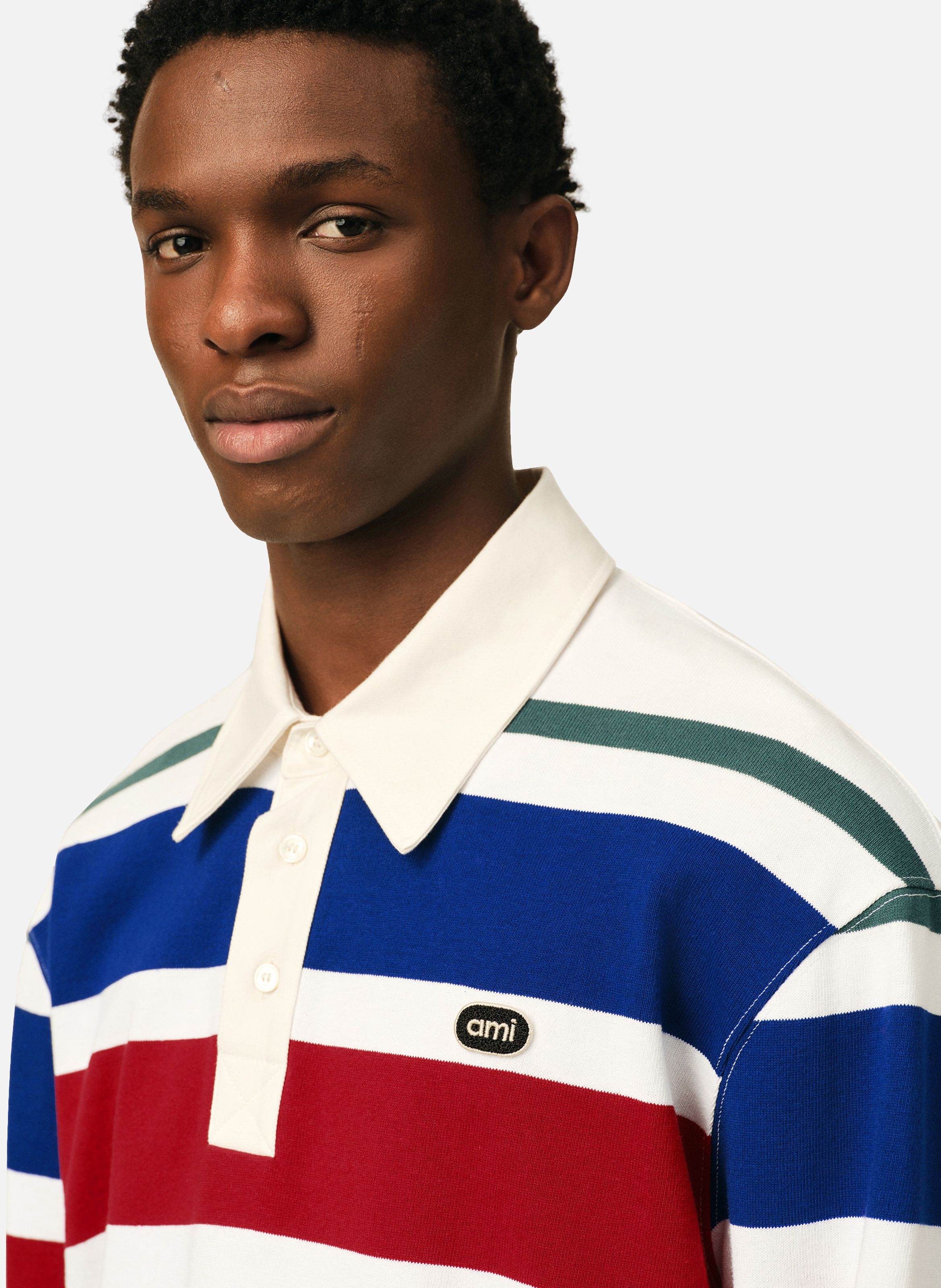 Polo à rayures unisexe en coton patch ami AMI PARIS Multicolore