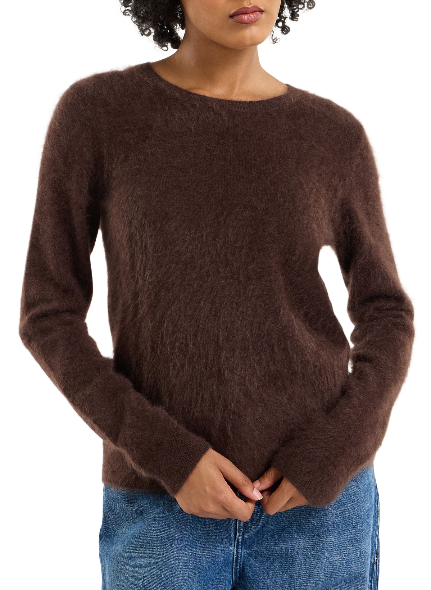 Round-neck brushed cashmere sweater SAISON 1865 Brown