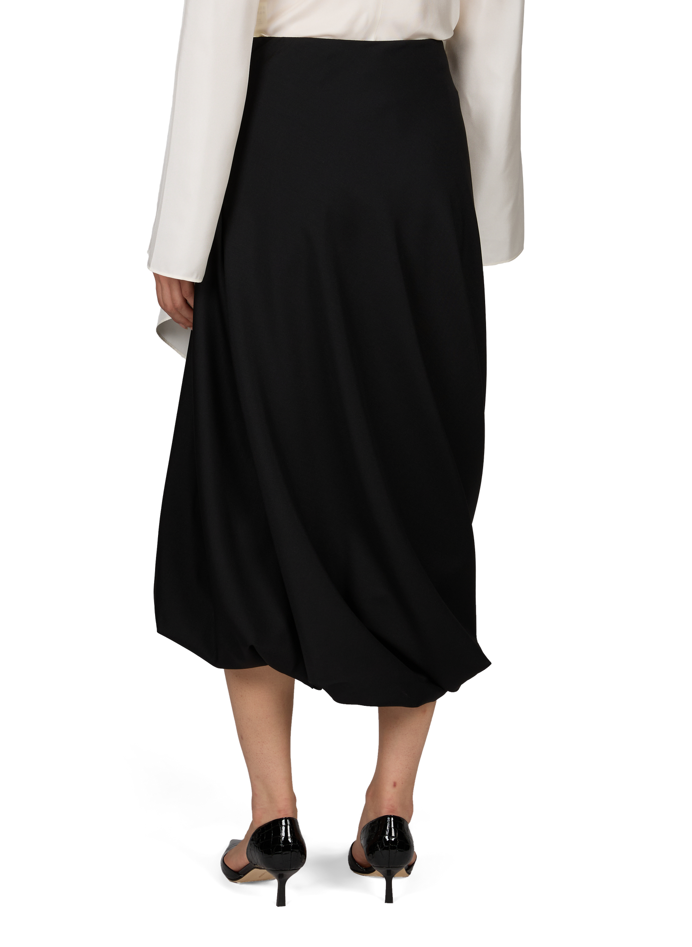 Rock mit asymmetrischem Ballsaum aus Wollmischung ROHE FRAMES Schwarz