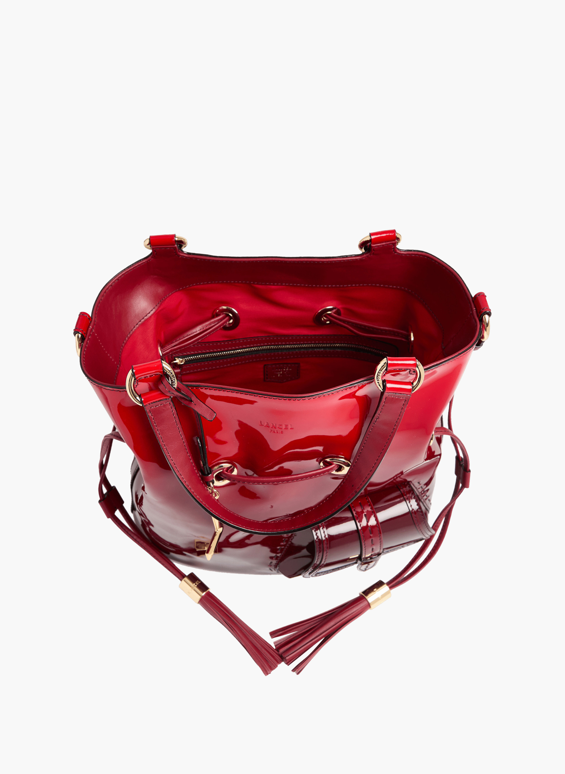Sac seau premier flirt de lancel en animation 150y degrade : cuirs de vachette verni & lisse LANCEL Rouge