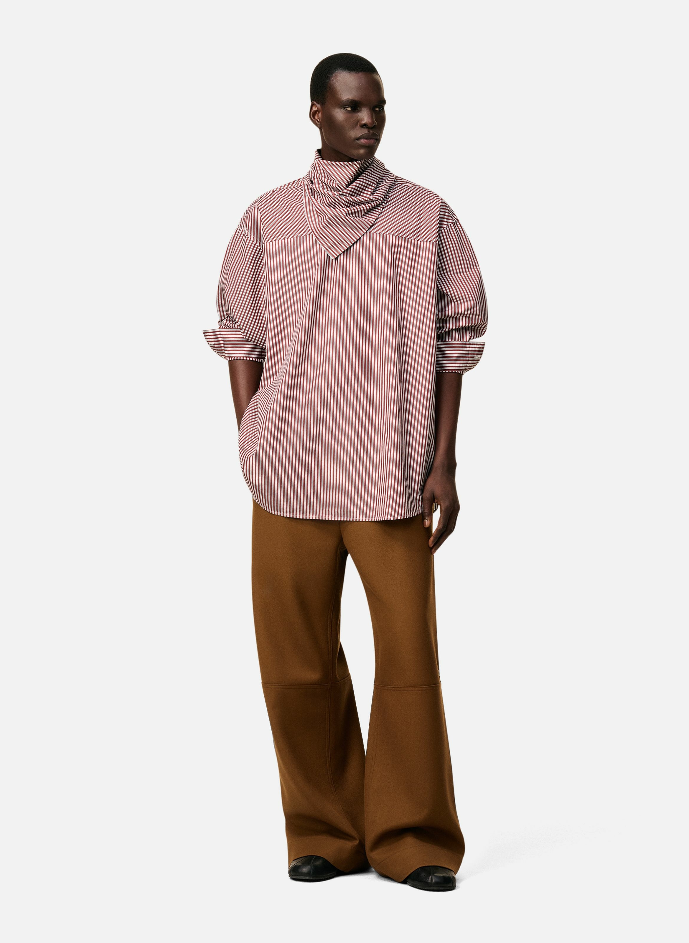 Blouse rayée col bandana manches longues en coton unisexe AMI PARIS Rouge