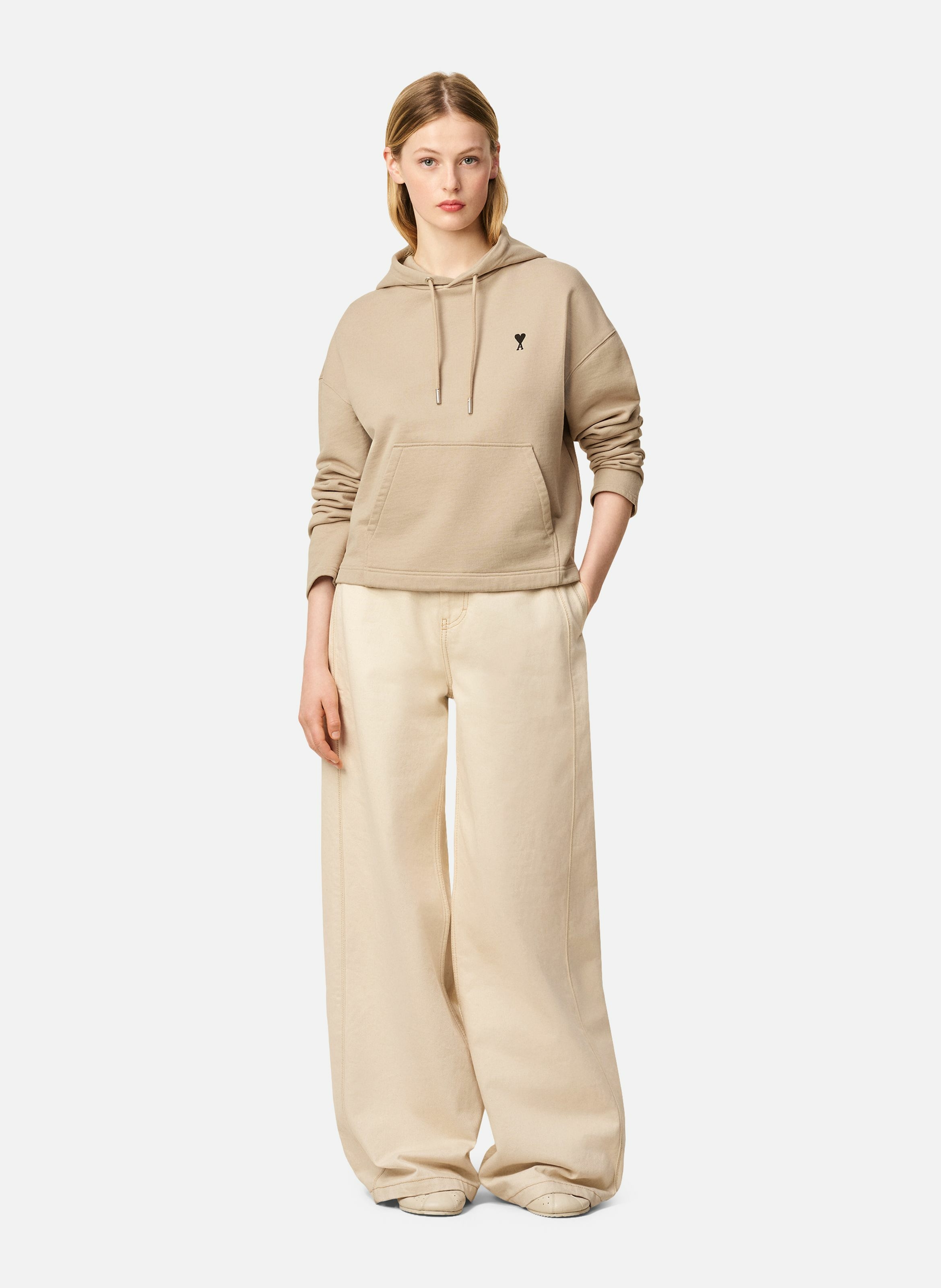 Hoodie ami de coeur contrasté en coton AMI PARIS Beige