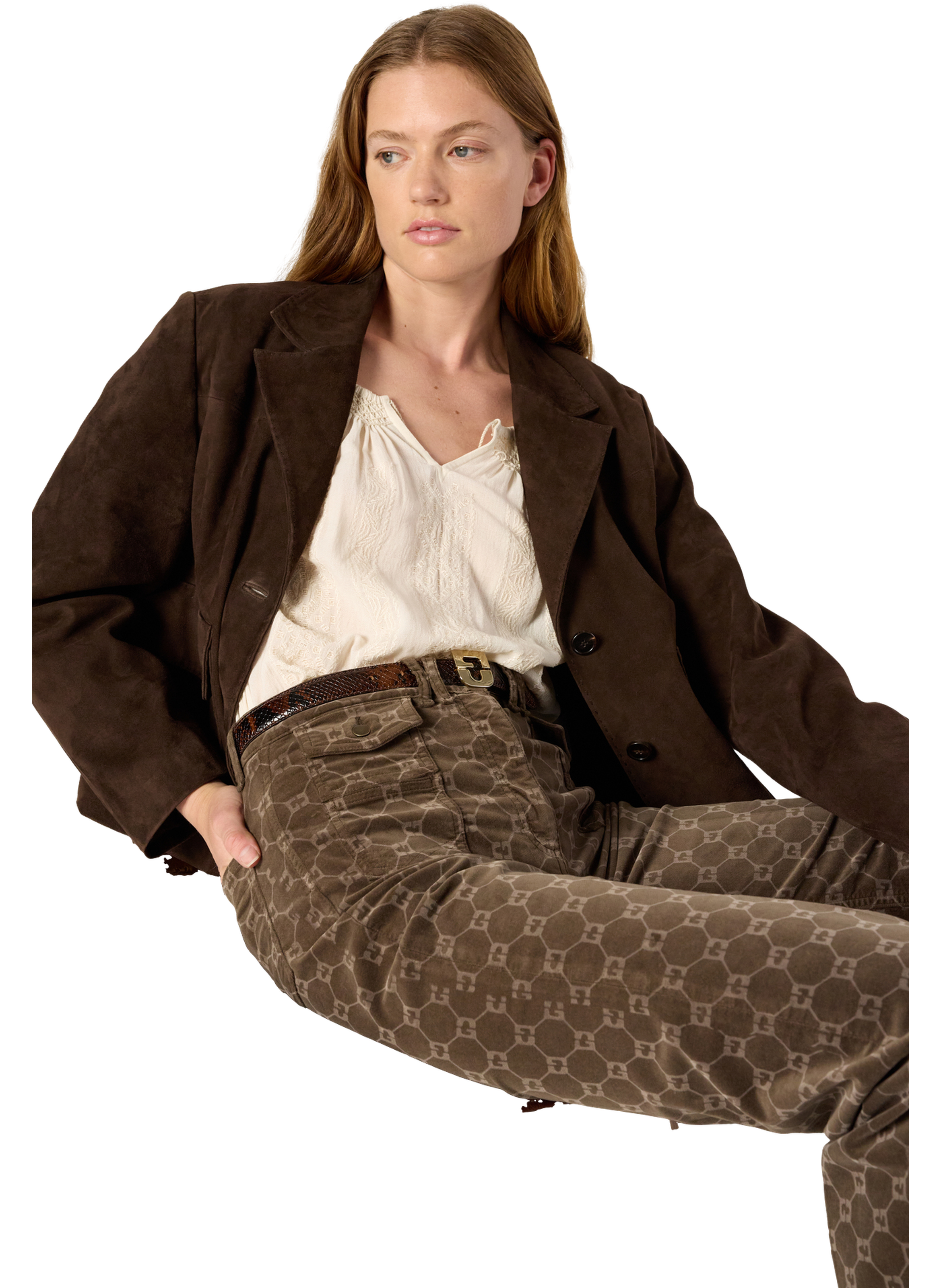 Pantalon flare en velours à monogramme - anna GERARD DAREL Marron