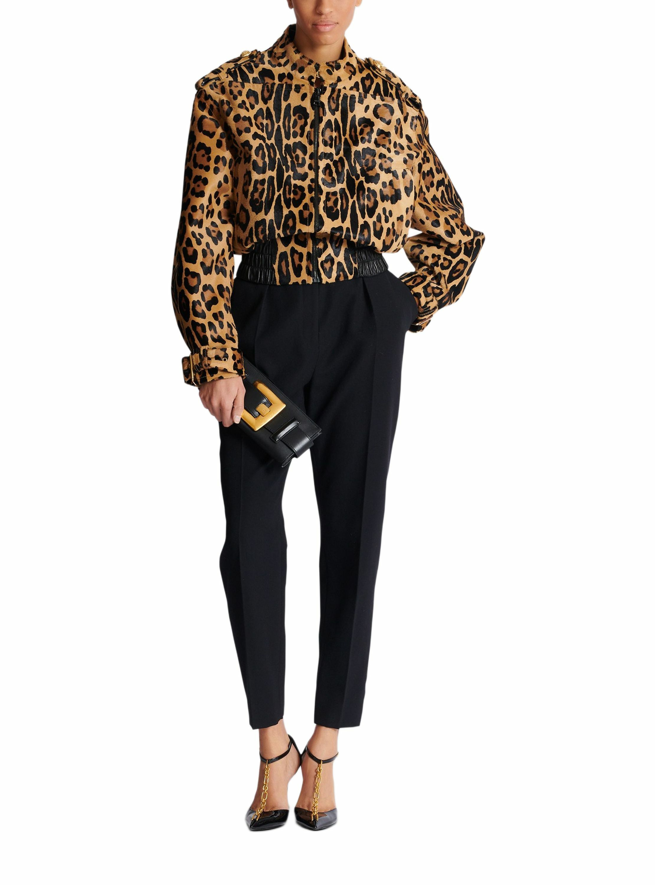 Pochette anthem en cuir de veau BALMAIN Noir