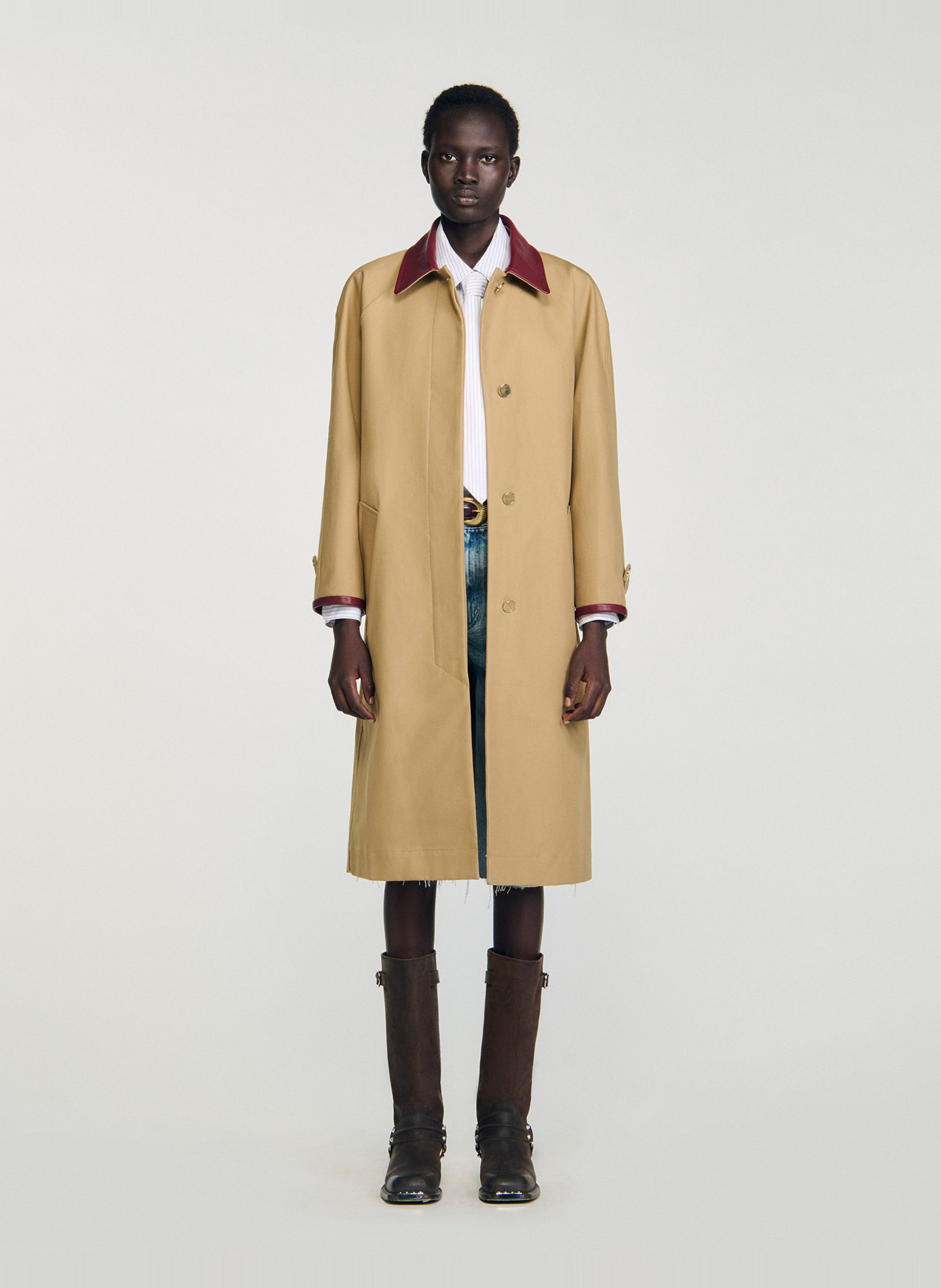 Trench droit col classique en coton SANDRO Beige