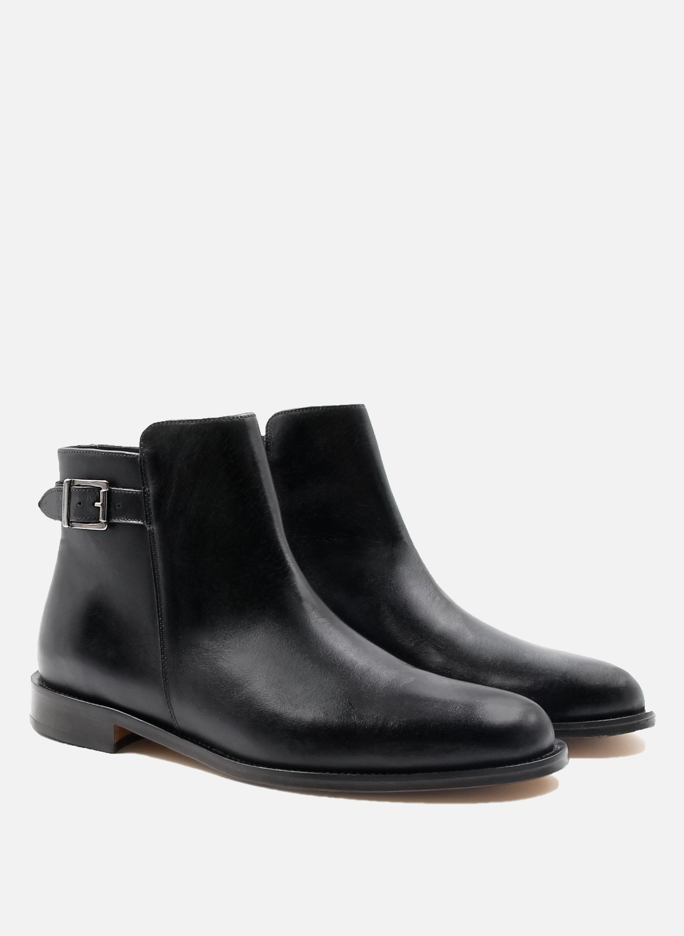 Boots à boucle cuir lisse JULES & JENN Noir