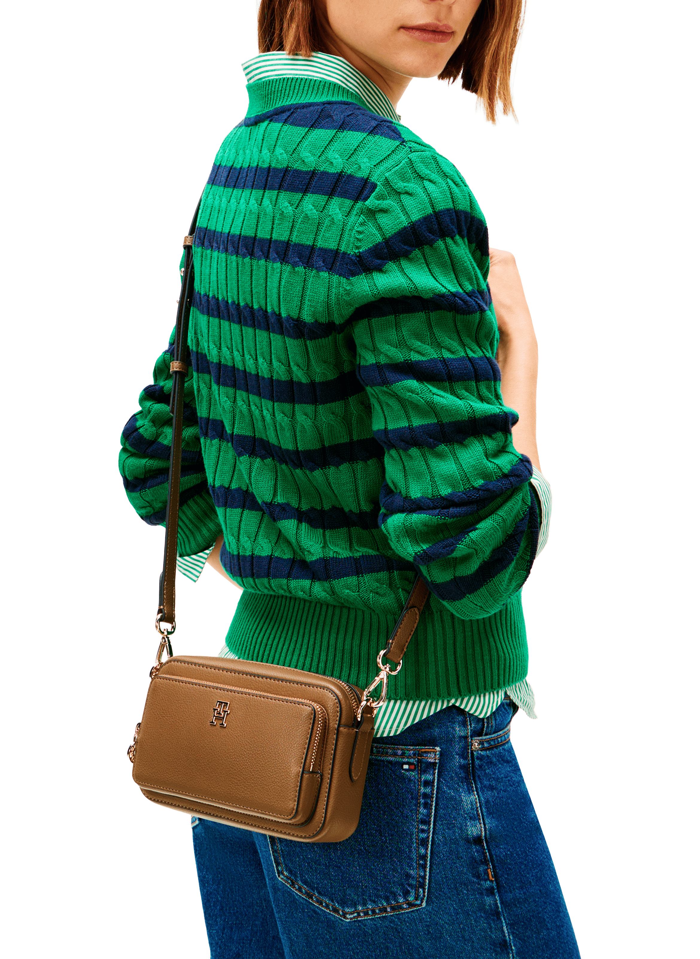 Shoulder bag in faux leather with logo TOMMY HILFIGER Brown