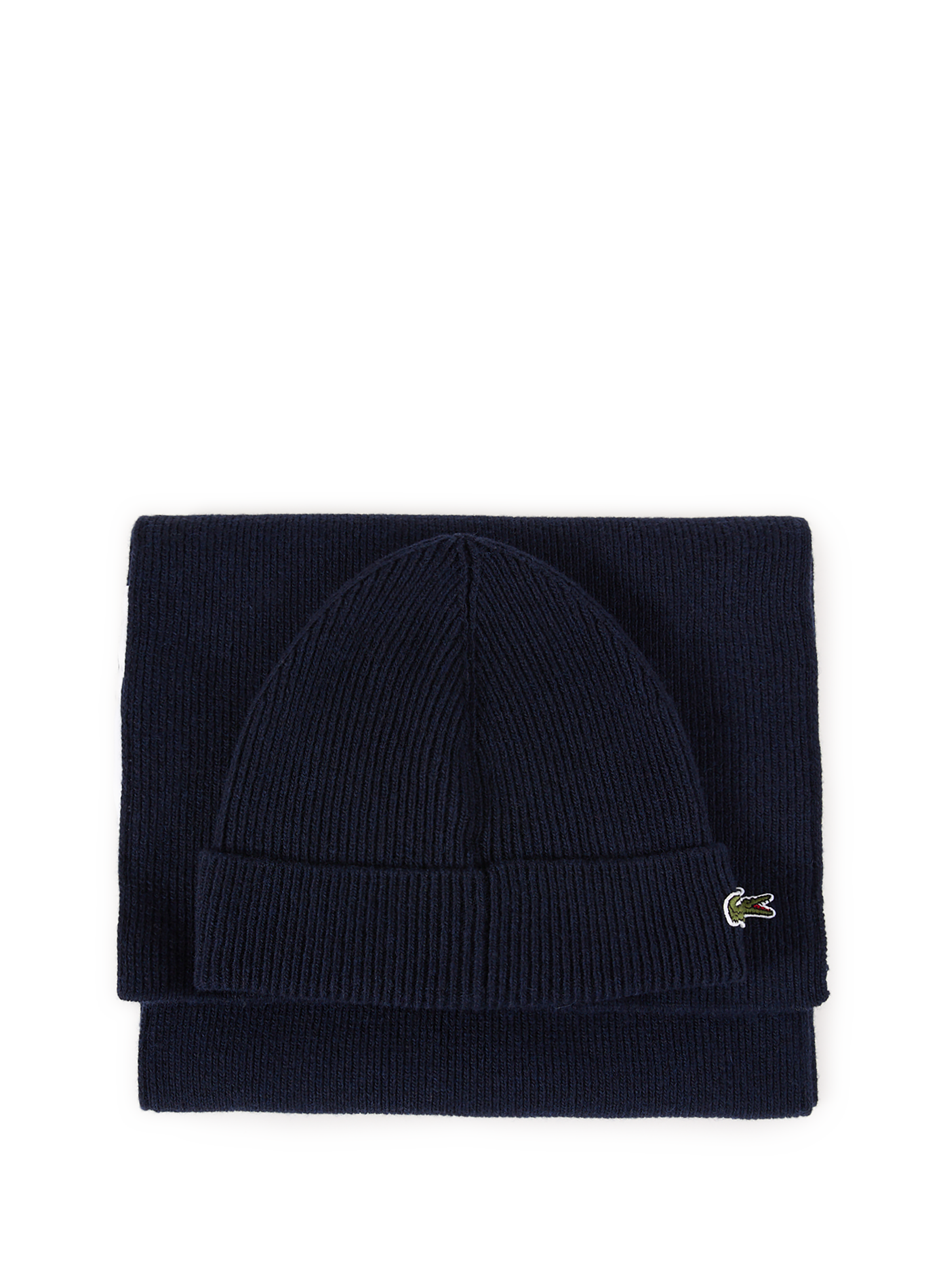 LACOSTE Wool scarf and beanie set Blue