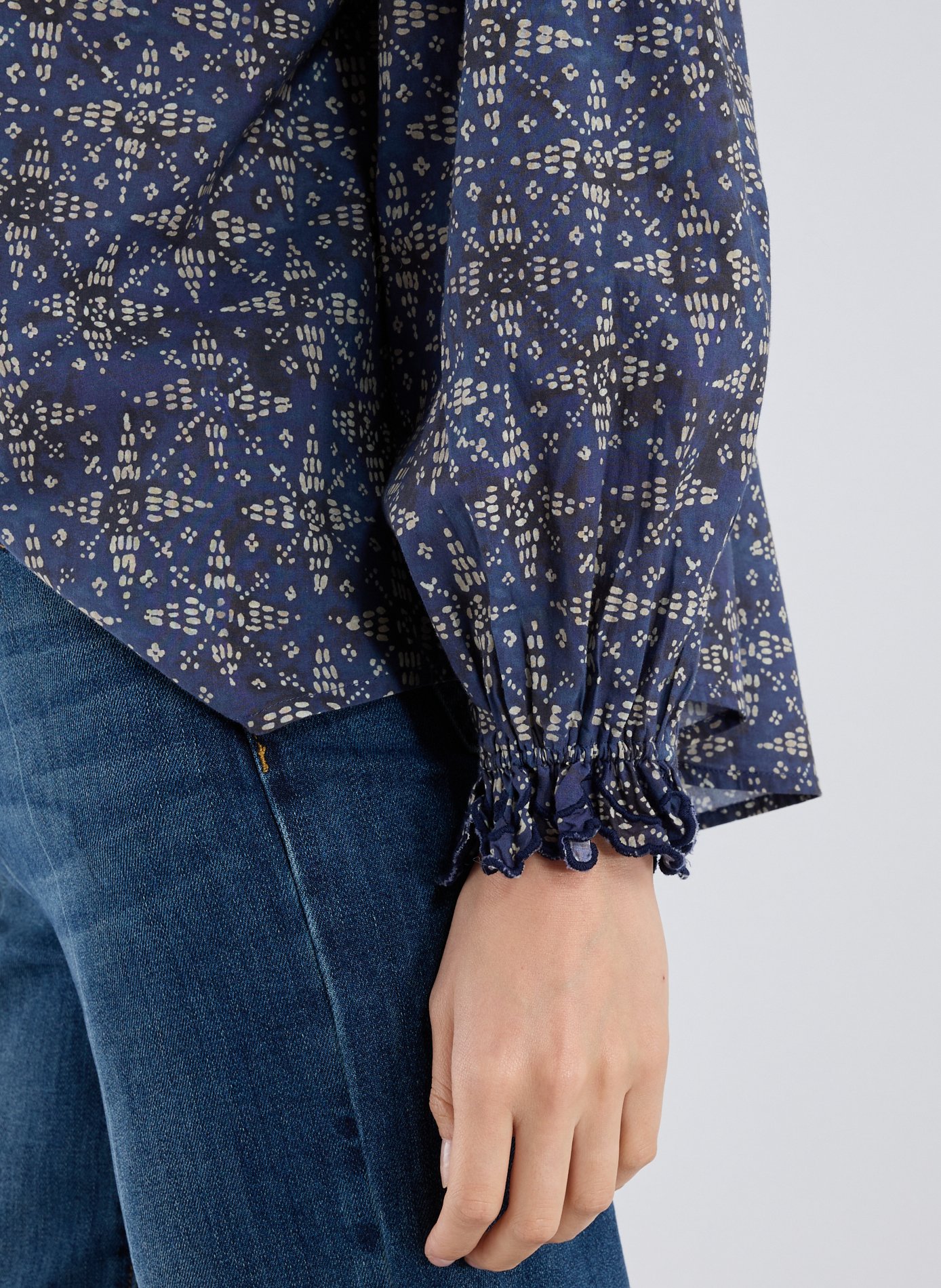 Victorian collar printed cotton shirt LOUISE MISHA Blue