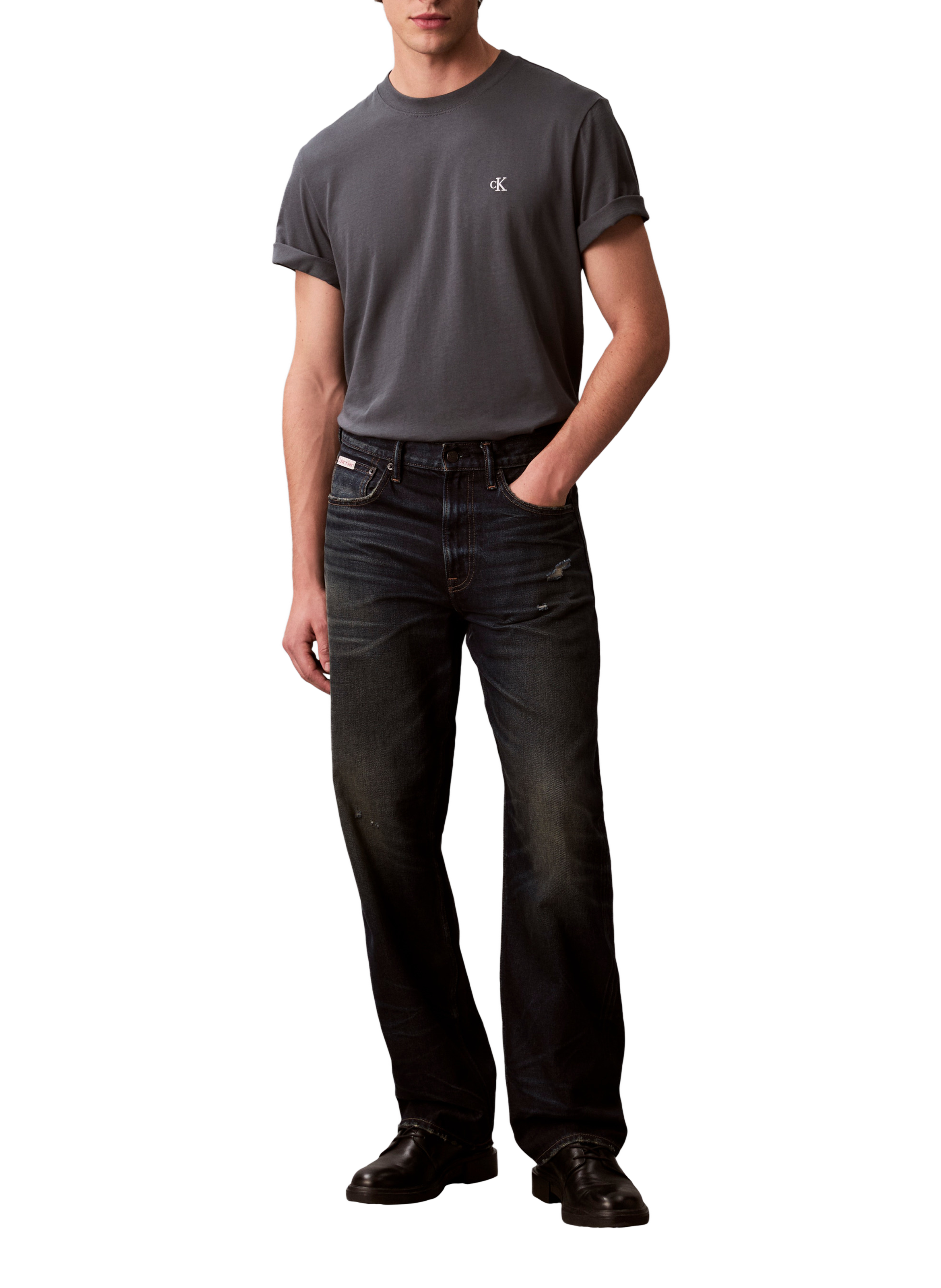 T-shirt à col rond en coton CALVIN KLEIN Bleu